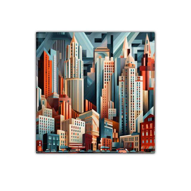 Cuadro decorativo ciudad vibrante con estilo geométrico