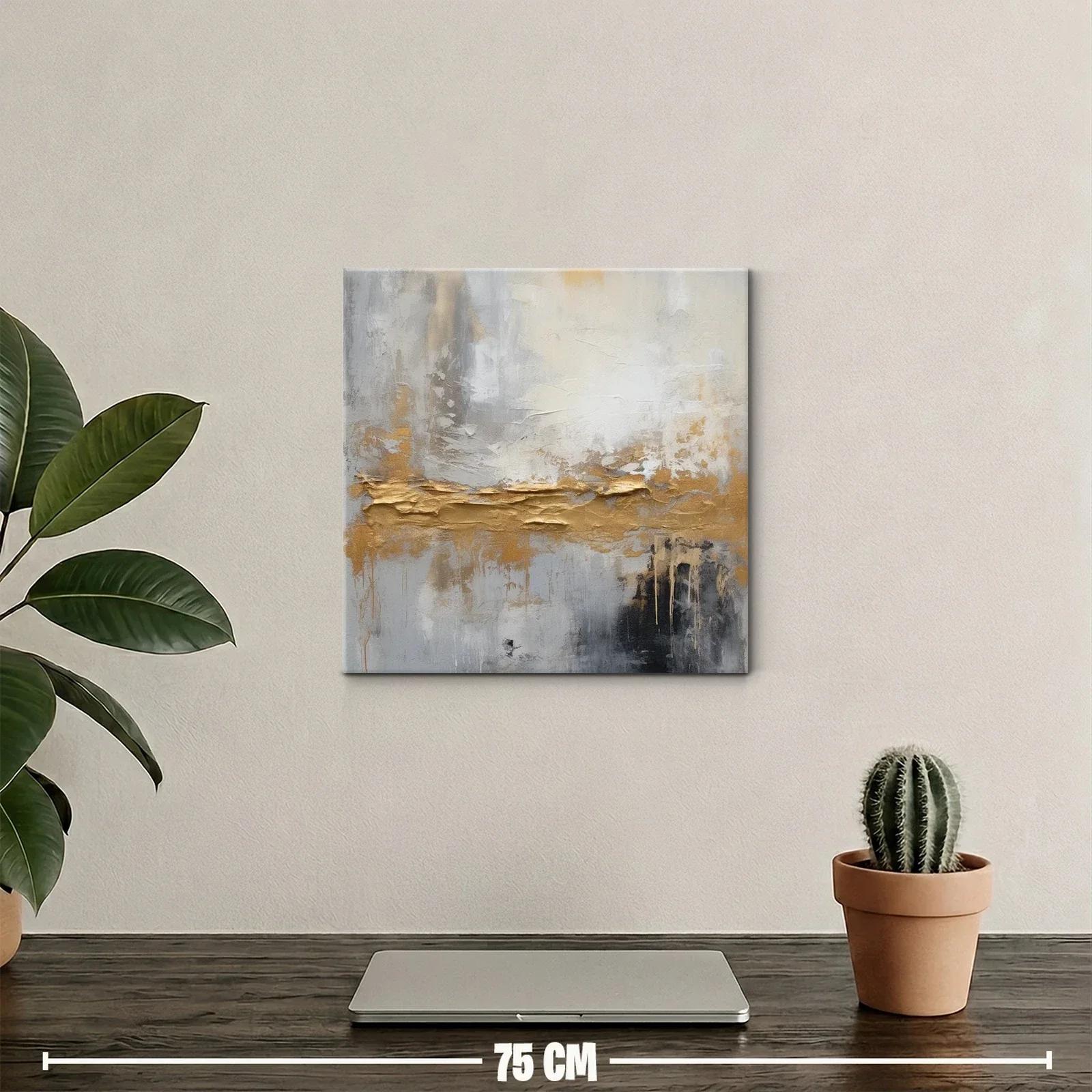 Cuadro abstracto con tonos dorados y grises modernos — miniatura 2