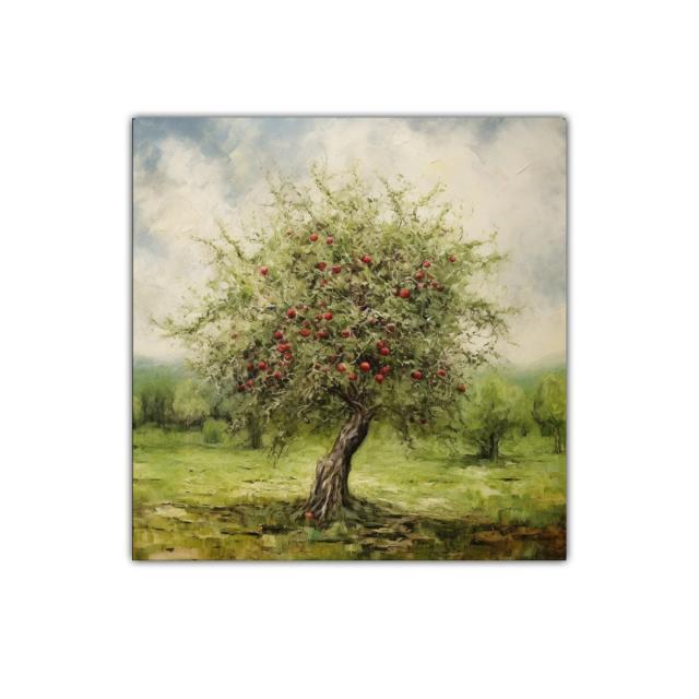 Árbol frutal con manzanas rojas en paisaje natural