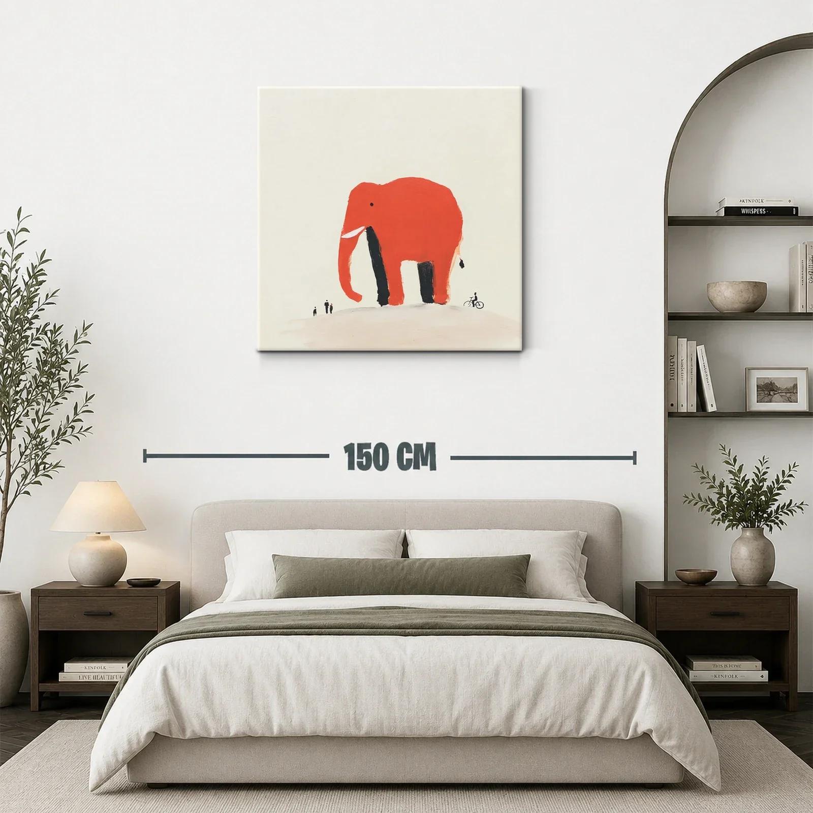 Elefante rojo sobre colina con figuras pequeñas — miniatura 3