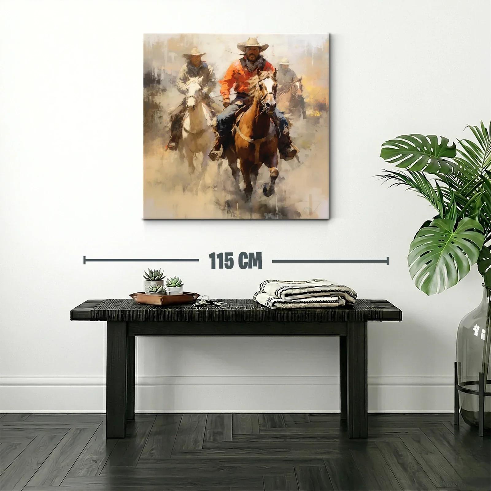 Cuadro con vaqueros montando a caballo en movimiento — miniatura 2