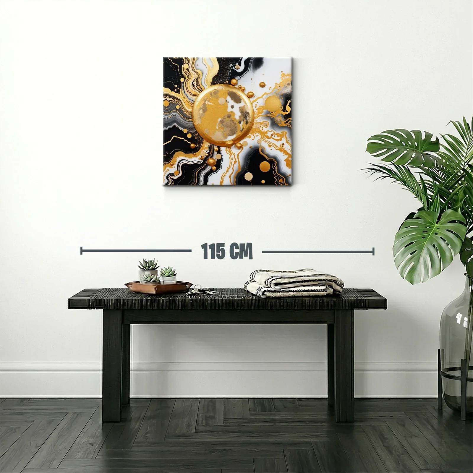Cuadro abstracto con motivos dorados y negros modernos — miniatura 2