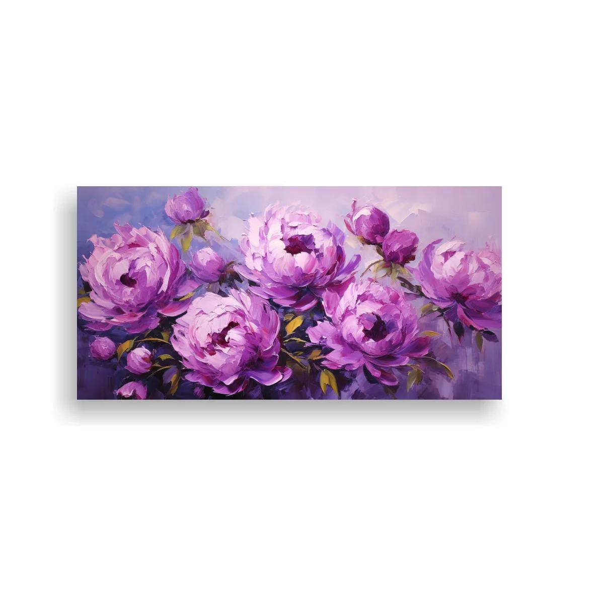 Cuadro peonías rosas con capullos y fondo difuso