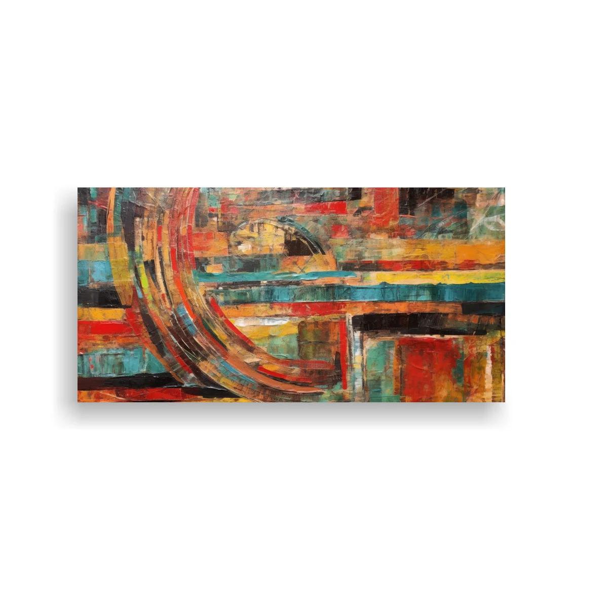 Cuadro abstracto de arcos amplios y bloques rectangulares