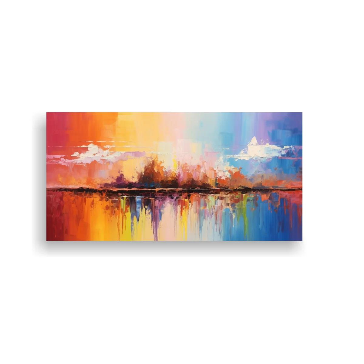 Cuadro paisaje urbano abstracto junto al agua con reflejos alargados — imagen principal