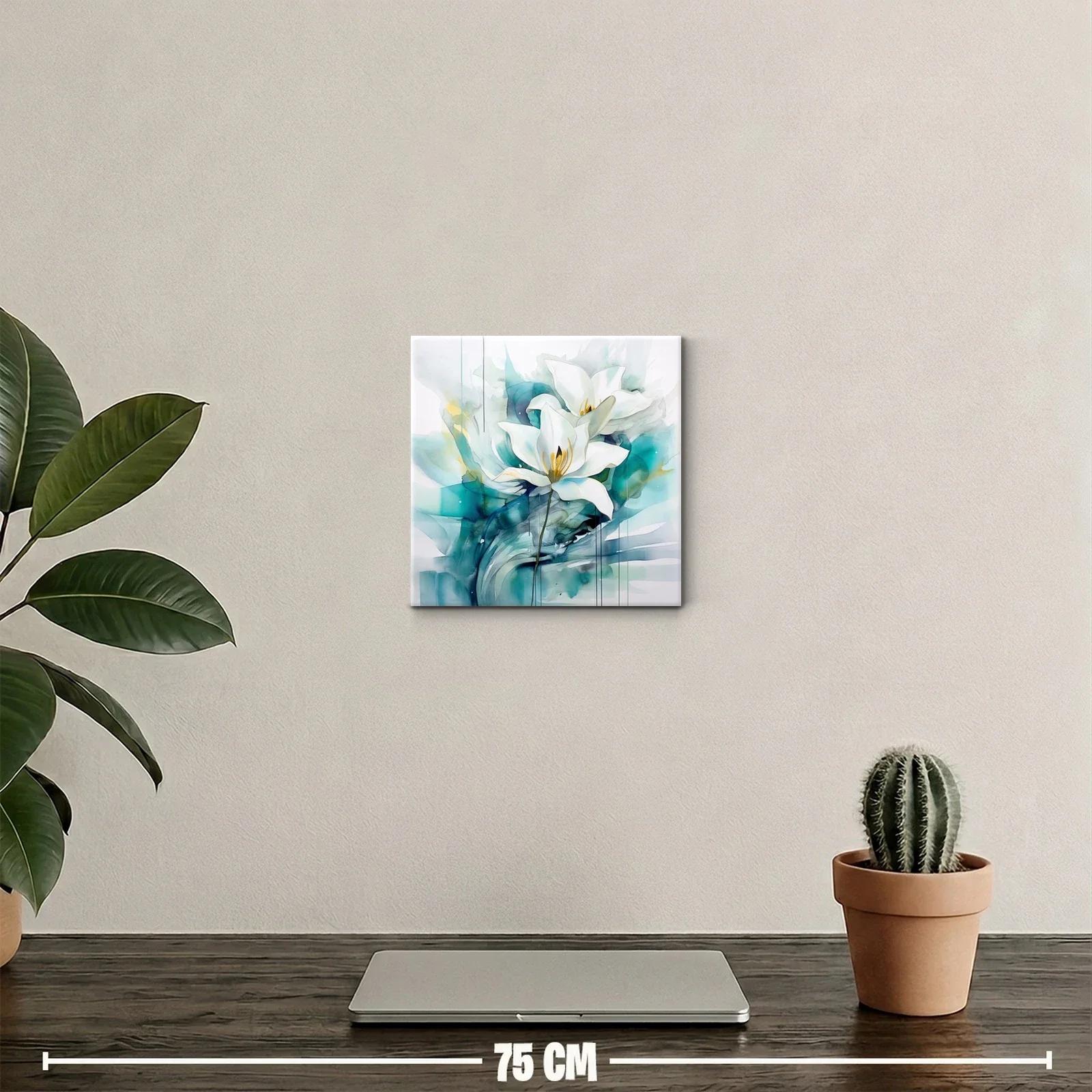 Cuadro decorativo con elegante flor blanca y tonos azules — miniatura 2