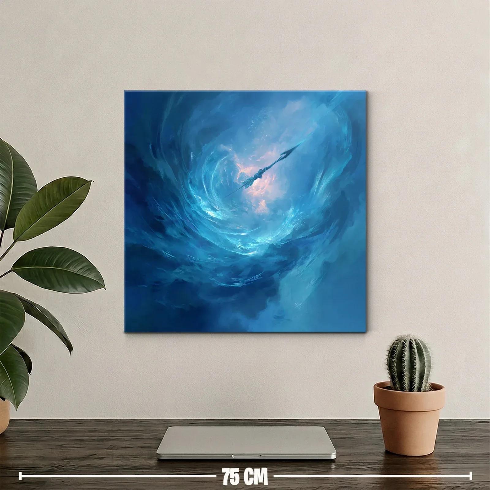 Cuadro abstracto con remolino y lanza en tonos azules — miniatura 2