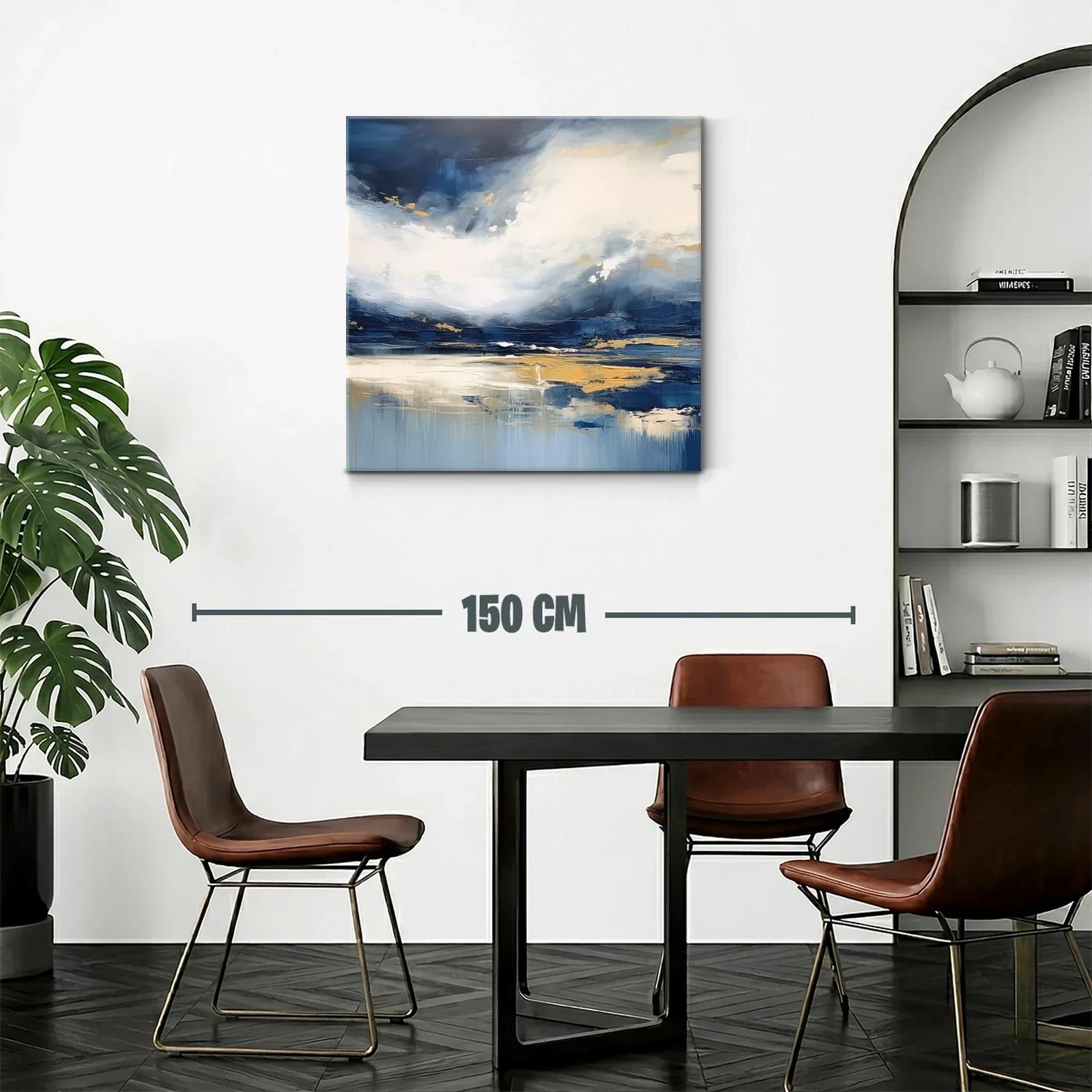 Cuadro abstracto con tonos azules y dorados para espacios modernos — miniatura 2