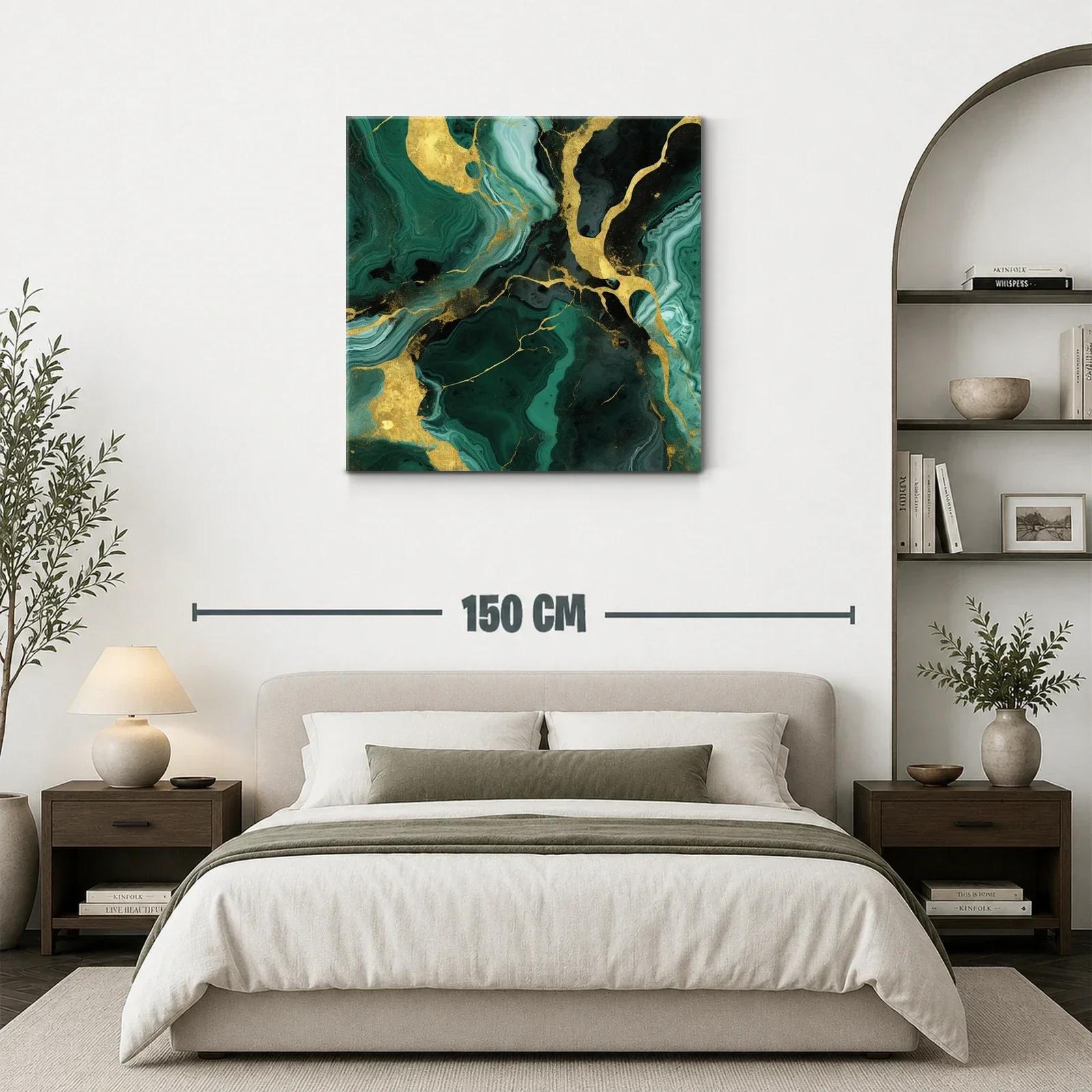 Cuadro abstracto con tonos verdes y detalles dorados brillantes — miniatura 3
