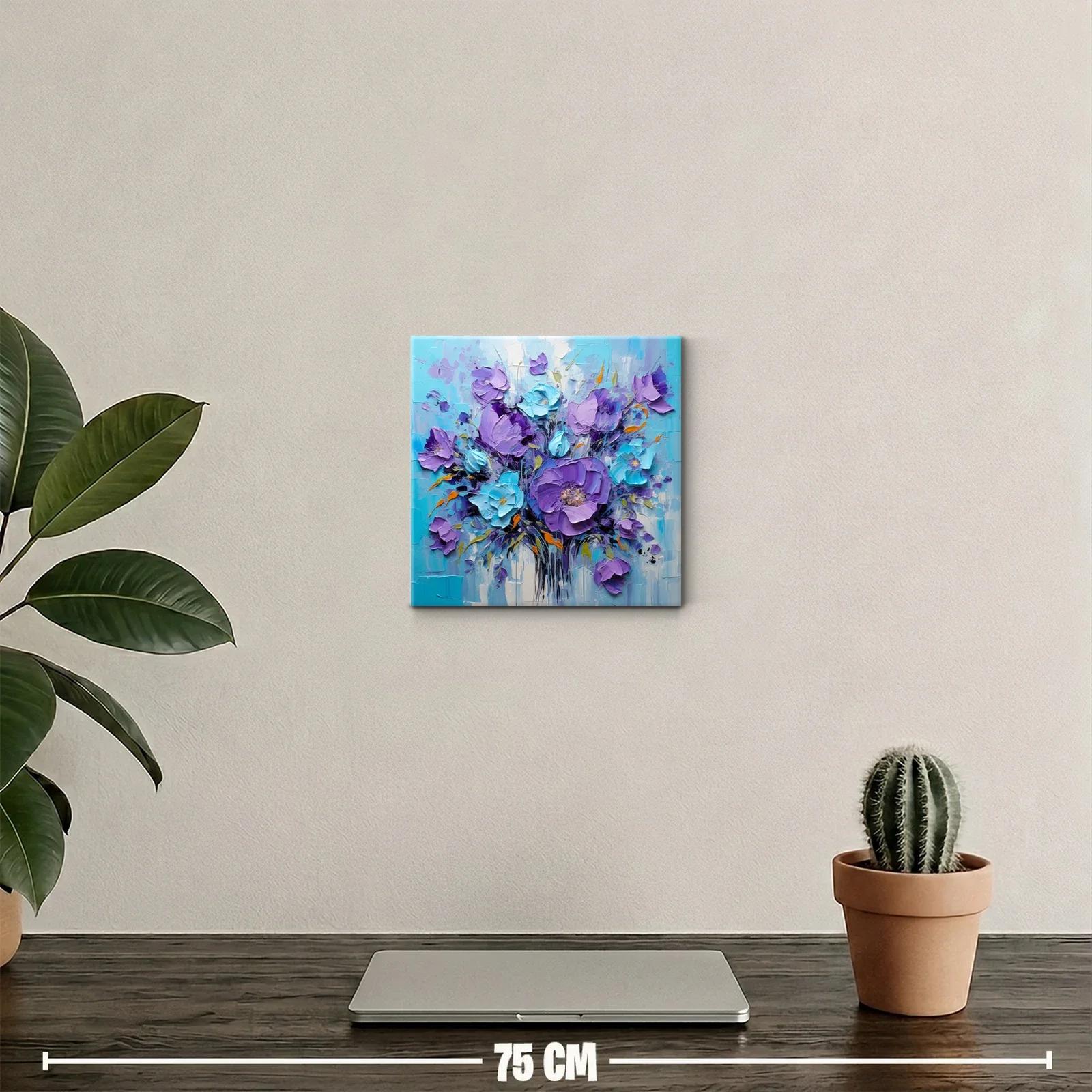 Cuadro floral en tonos violetas y azul turquesa vibrantes — miniatura 2
