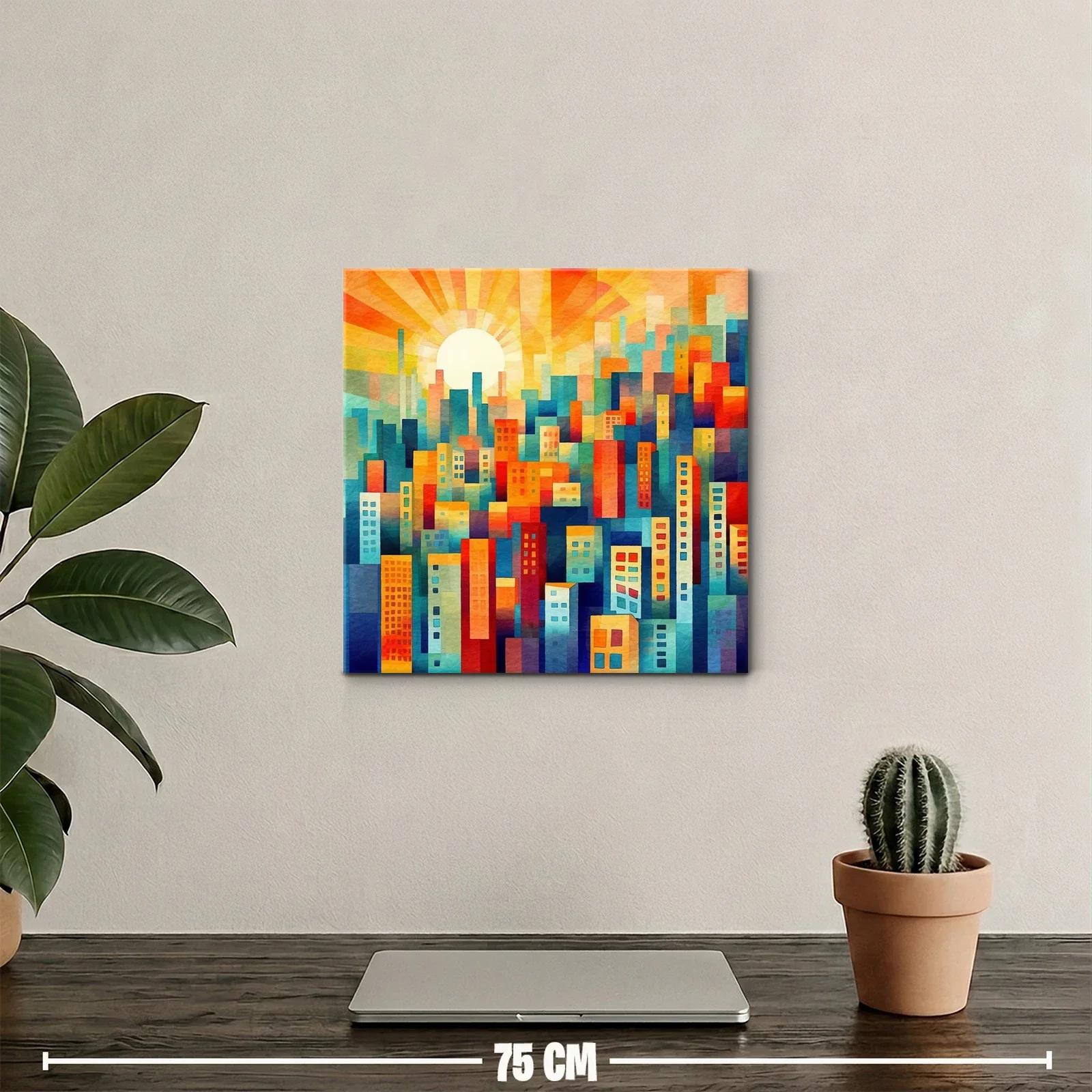 Ciudad vibrante con sol radiante al amanecer — miniatura 2