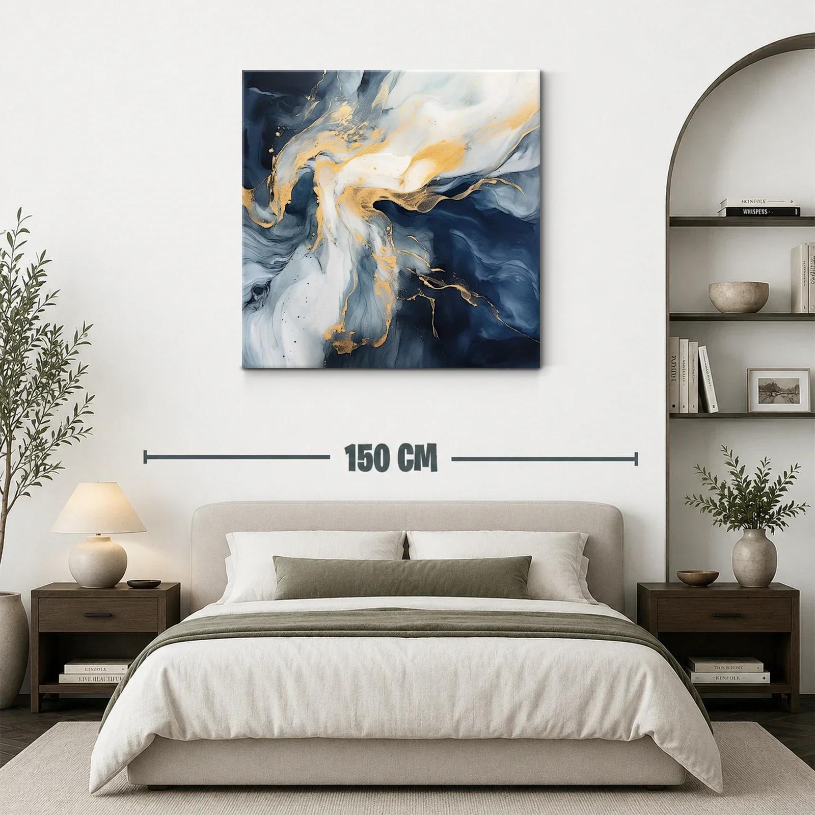 Cuadro abstracto en tonos azul y dorado elegante y moderno — miniatura 3