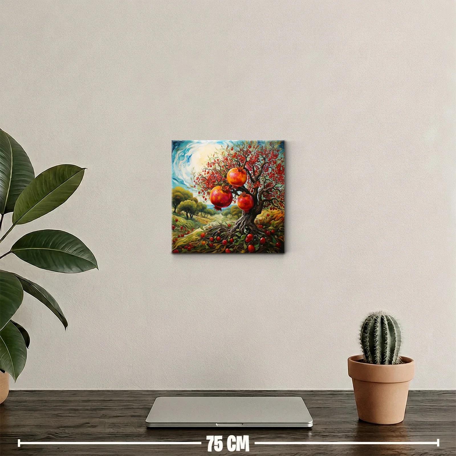 Cuadro vibrante con árbol de granadas en paisaje surrealista — miniatura 2