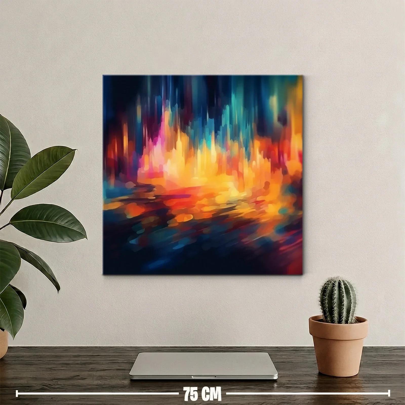 Cuadro abstracto con vibrantes luces en tonos cálidos y fríos — miniatura 2