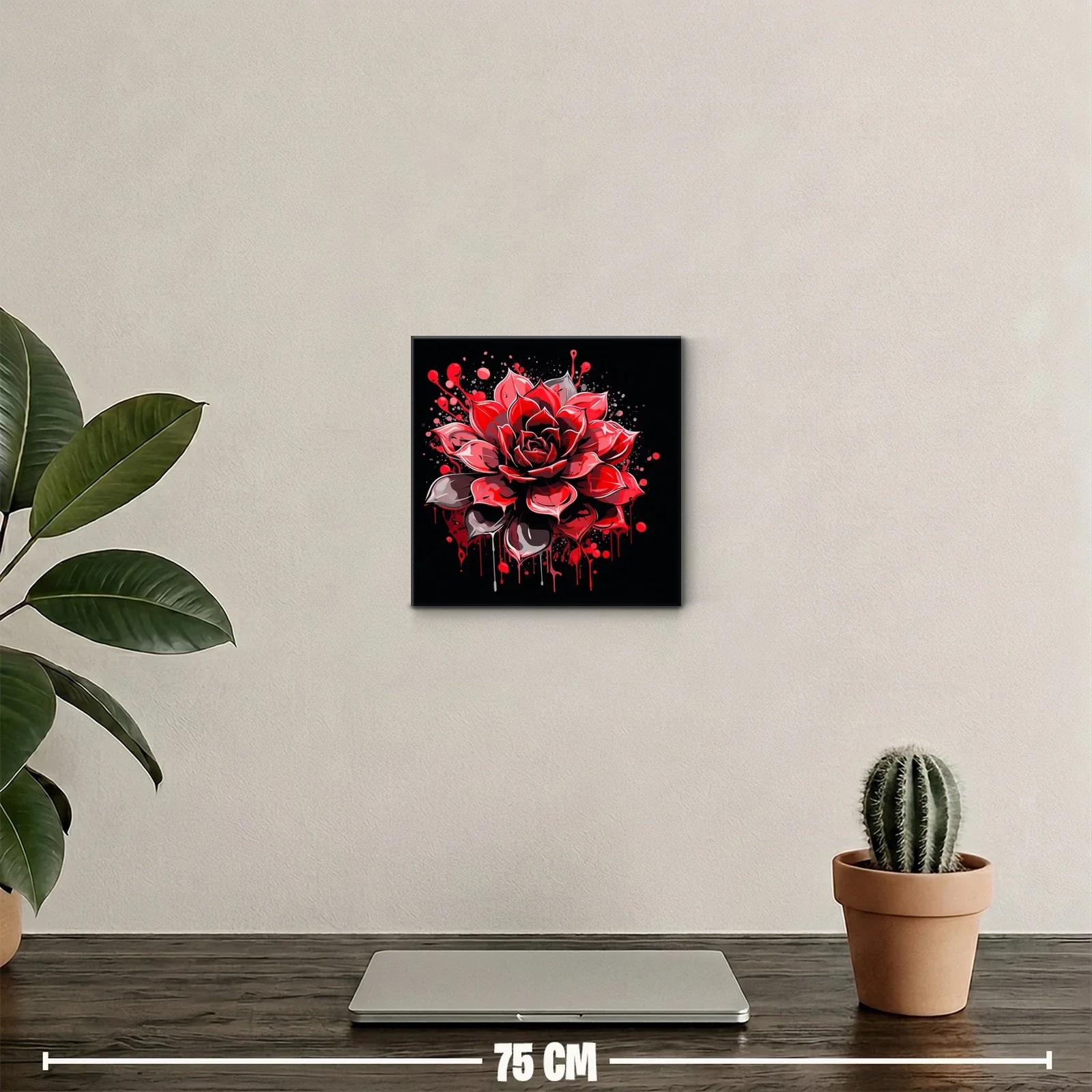 Impactante flor roja con efecto salpicado sobre fondo oscuro — miniatura 2