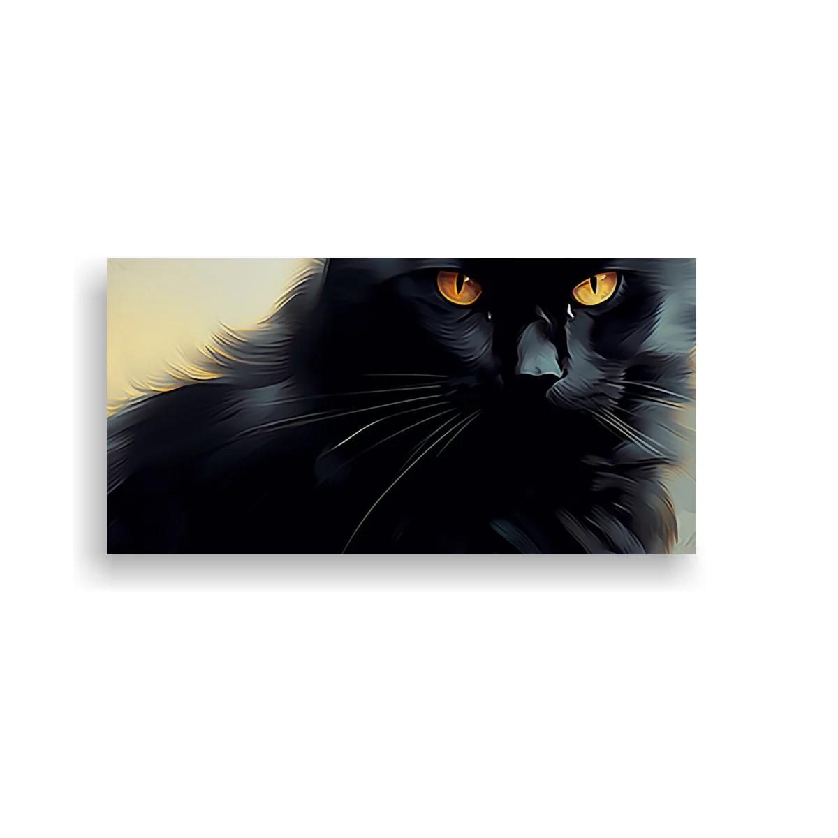 Cuadro gato negro de pelo largo con fondo difuminado