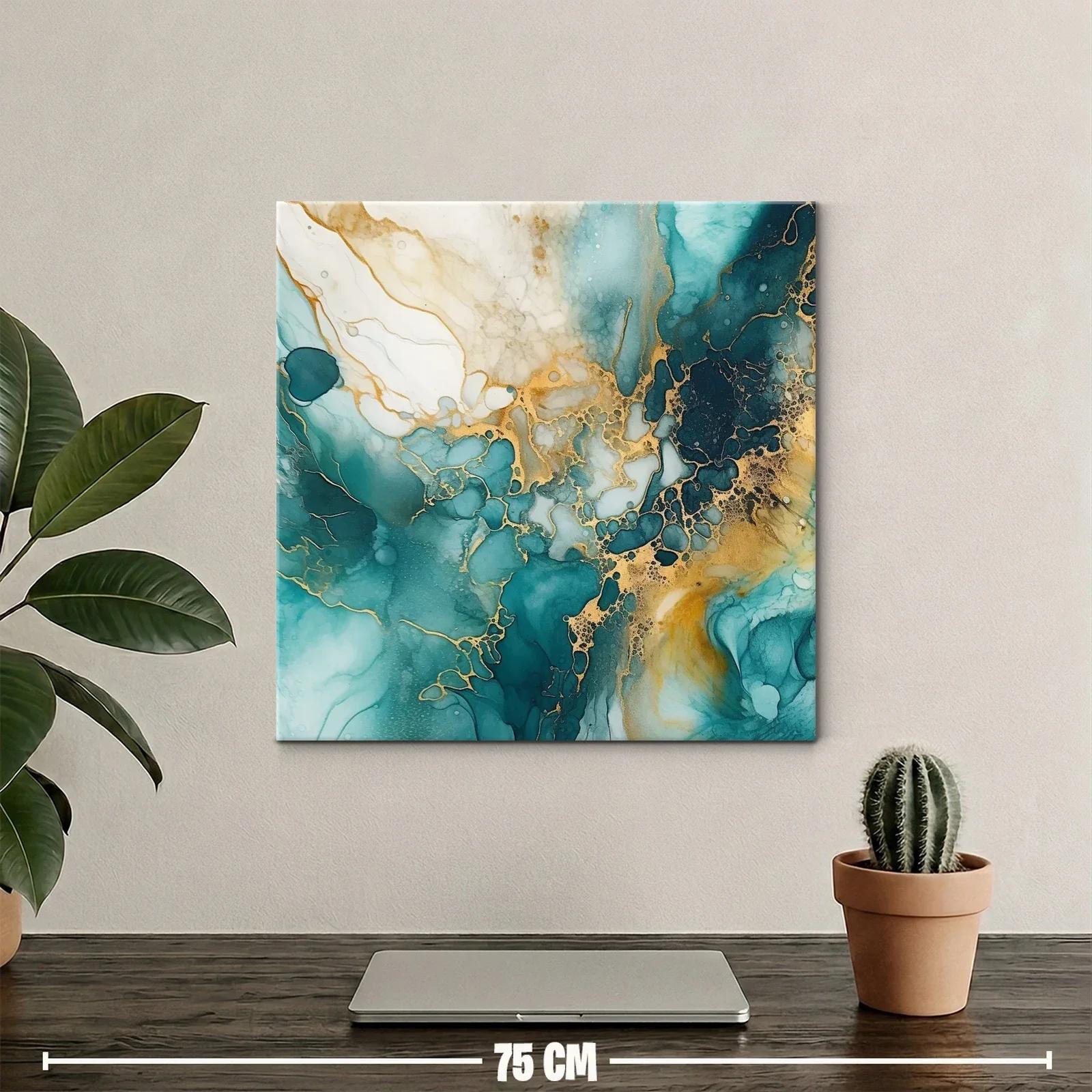 Cuadro abstracto con tonos turquesa y dorado brillante — miniatura 2