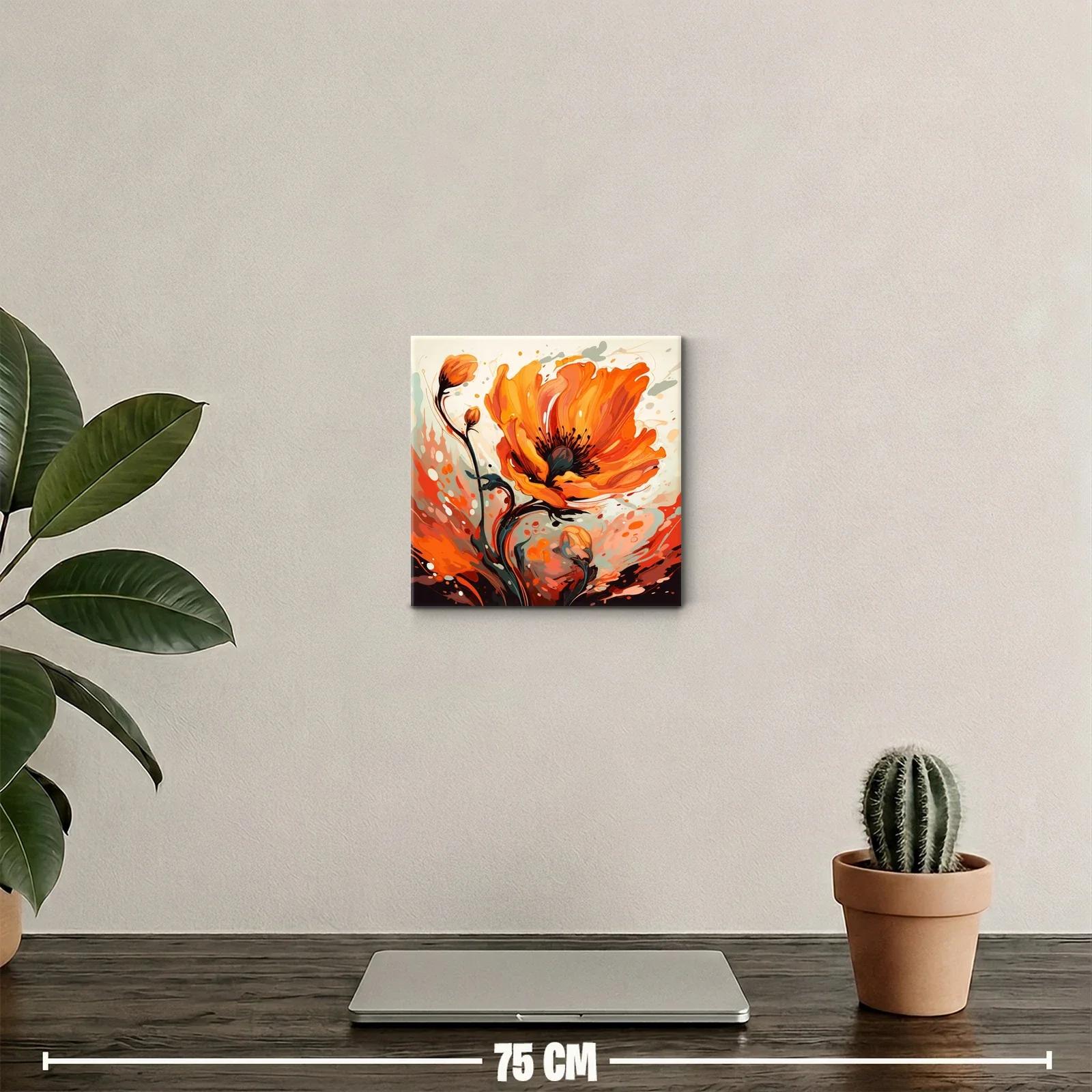 Cuadro floral vibrante en tonos naranjas y negros — miniatura 2