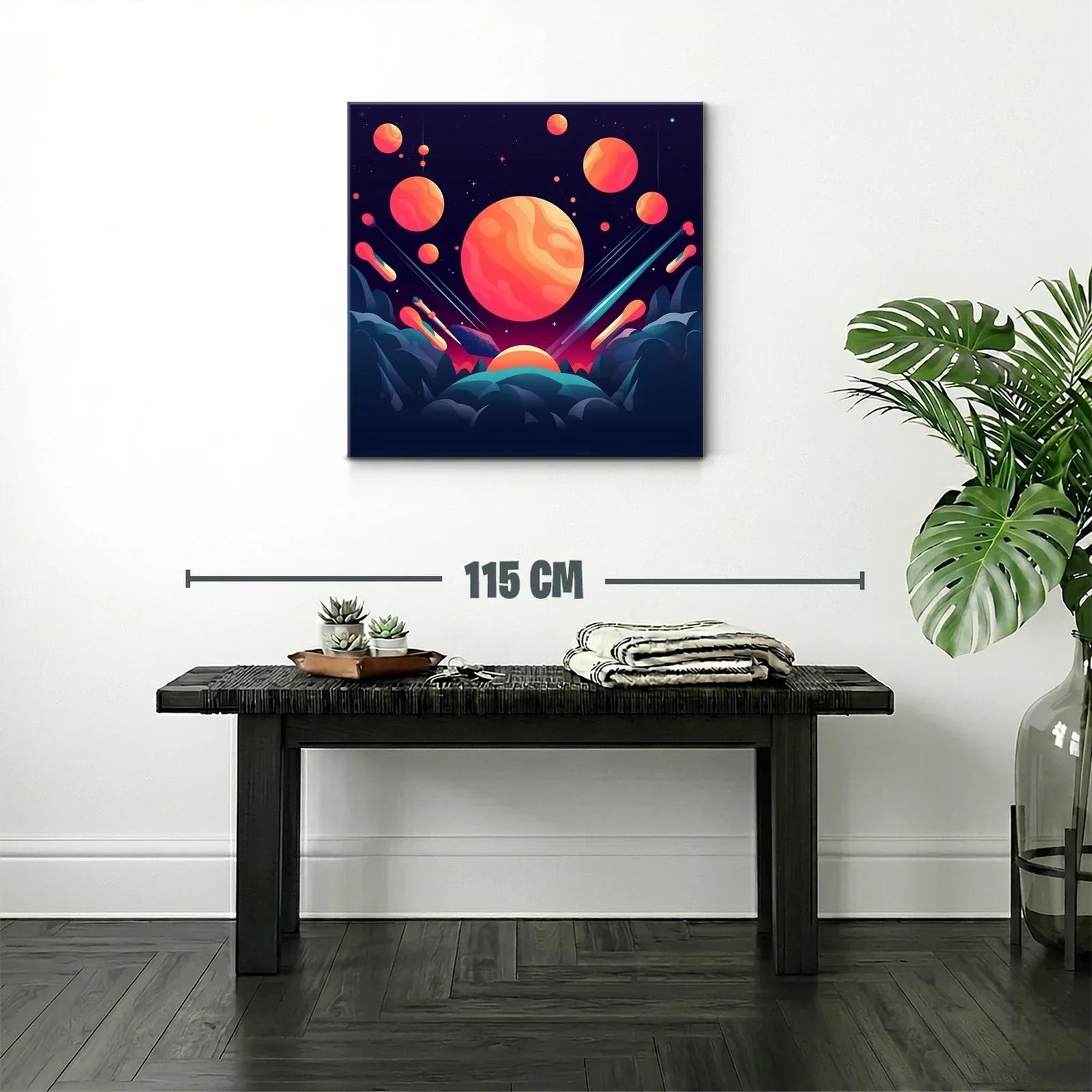 Cuadro abstracto con planetas y cielo estrellado vibrante — miniatura 2