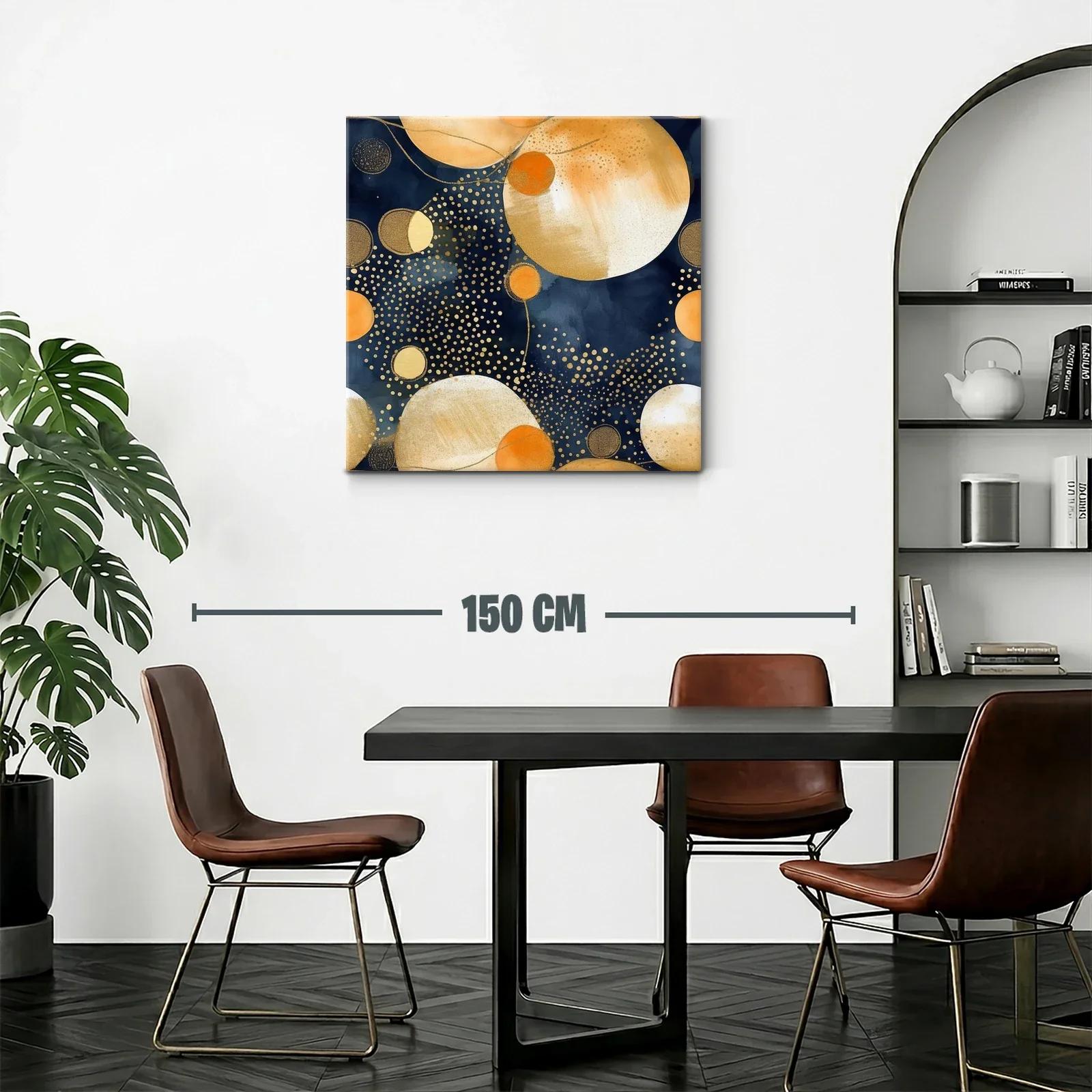 Cuadro abstracto con esferas doradas y azul profundo — miniatura 2