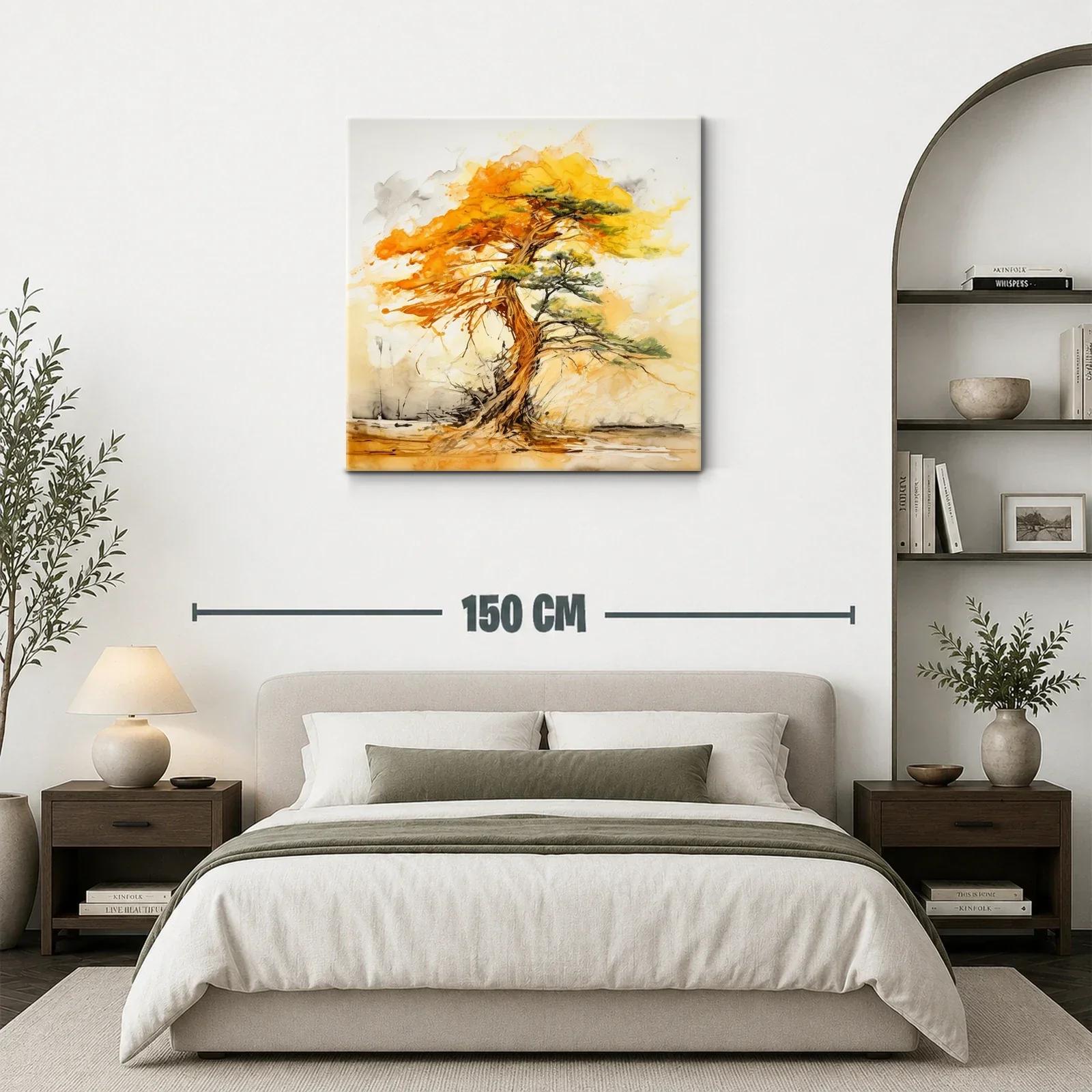 Árbol lienzo en tonos cálidos y verdes vibrantes — miniatura 3