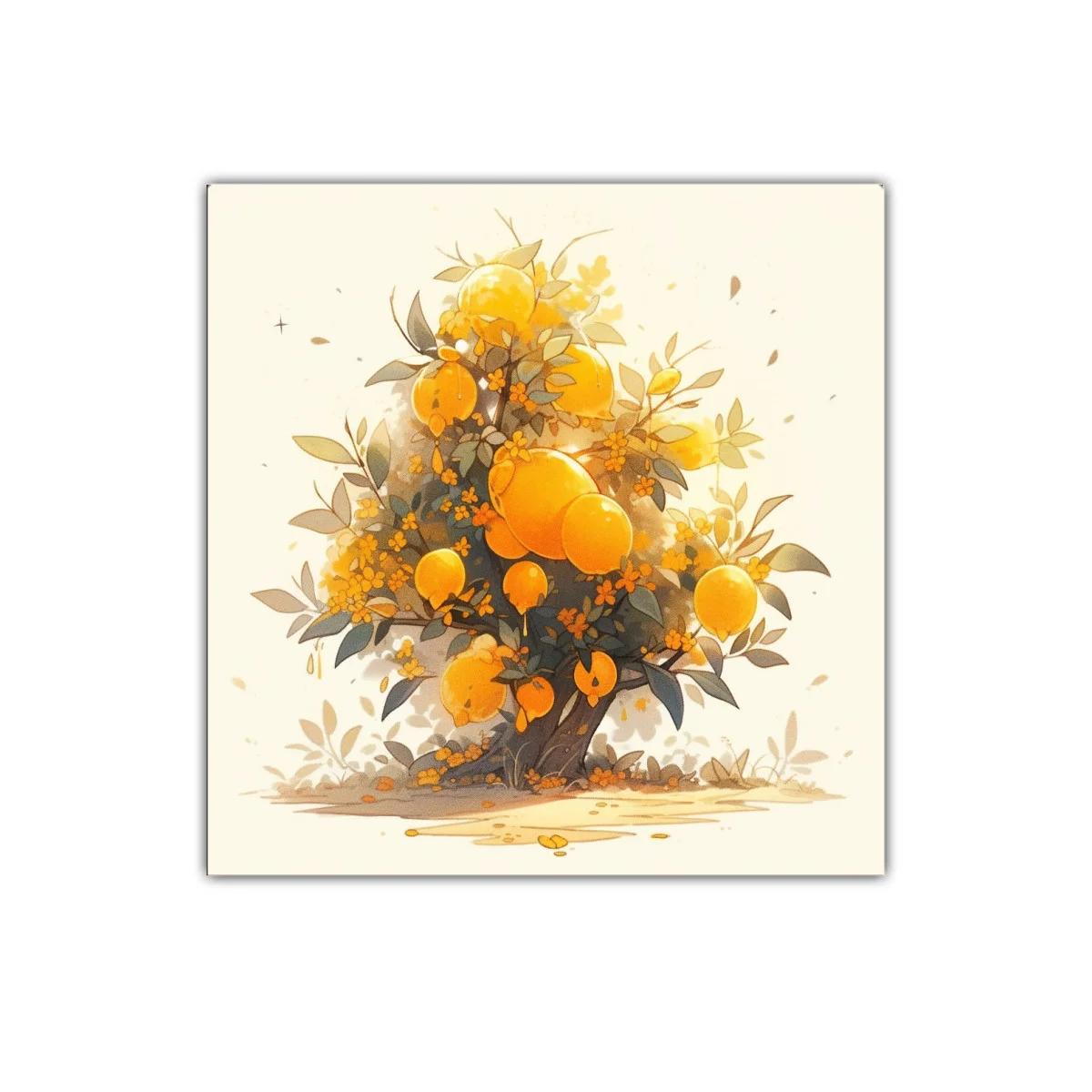 Cuadro decorativo con árbol de frutos dorados y flores — imagen principal