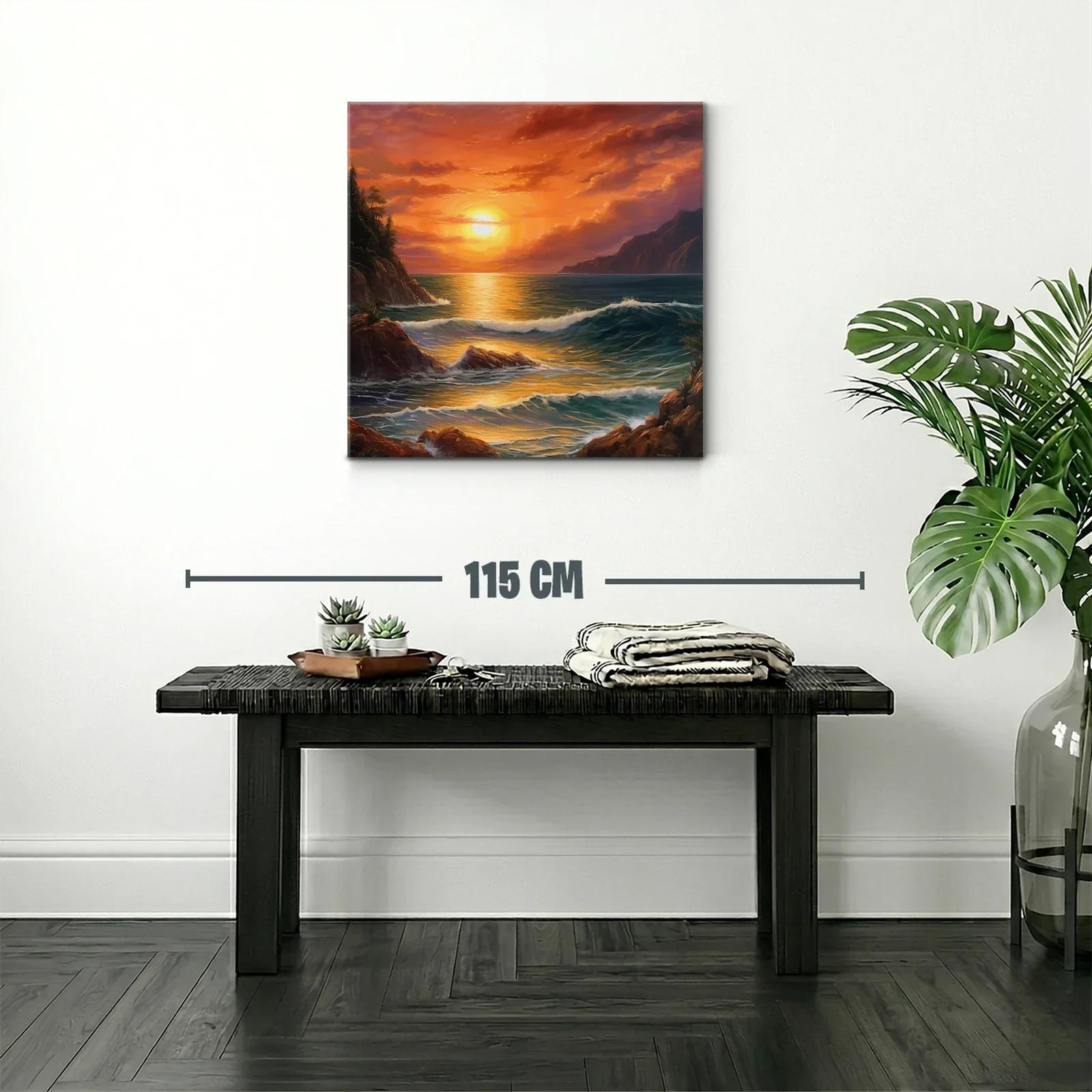 Atardecer dorado en costa con olas y rocas — miniatura 2