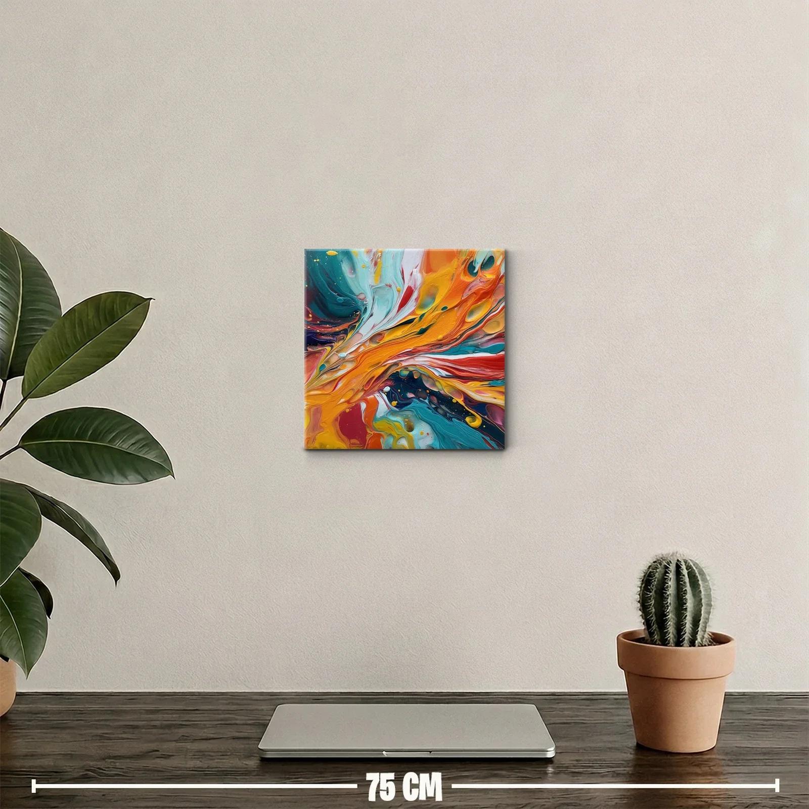 Cuadro abstracto con vibrantes tonos naranjas y azules — miniatura 2