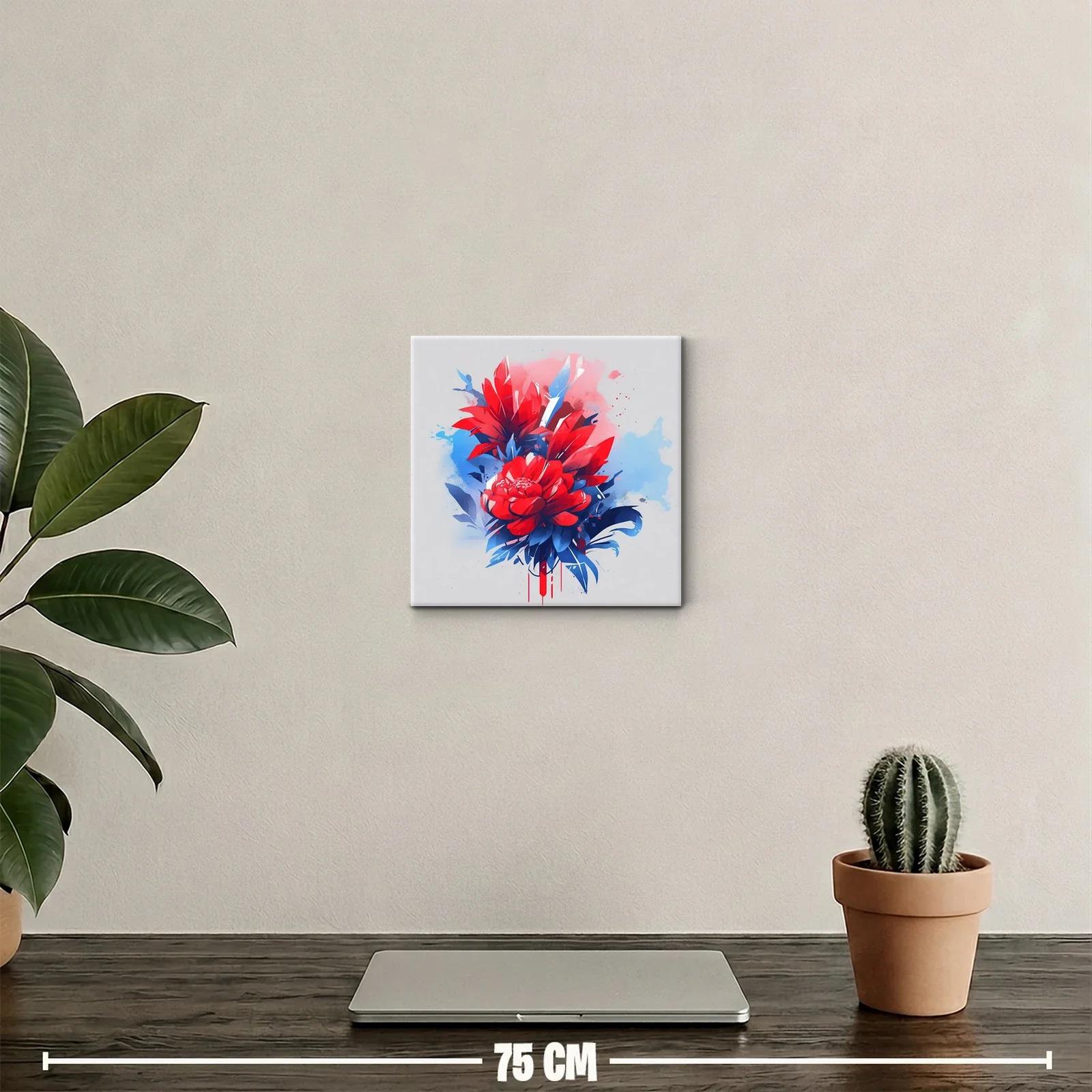Cuadro decorativo con vibrante composición floral en rojo y azul — miniatura 2