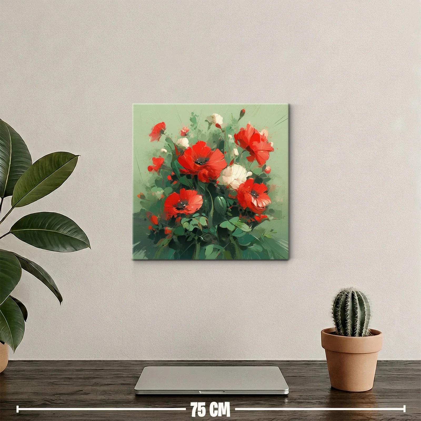 Ramo vibrante de amapolas rojas y blancas sobre fondo verde — miniatura 2