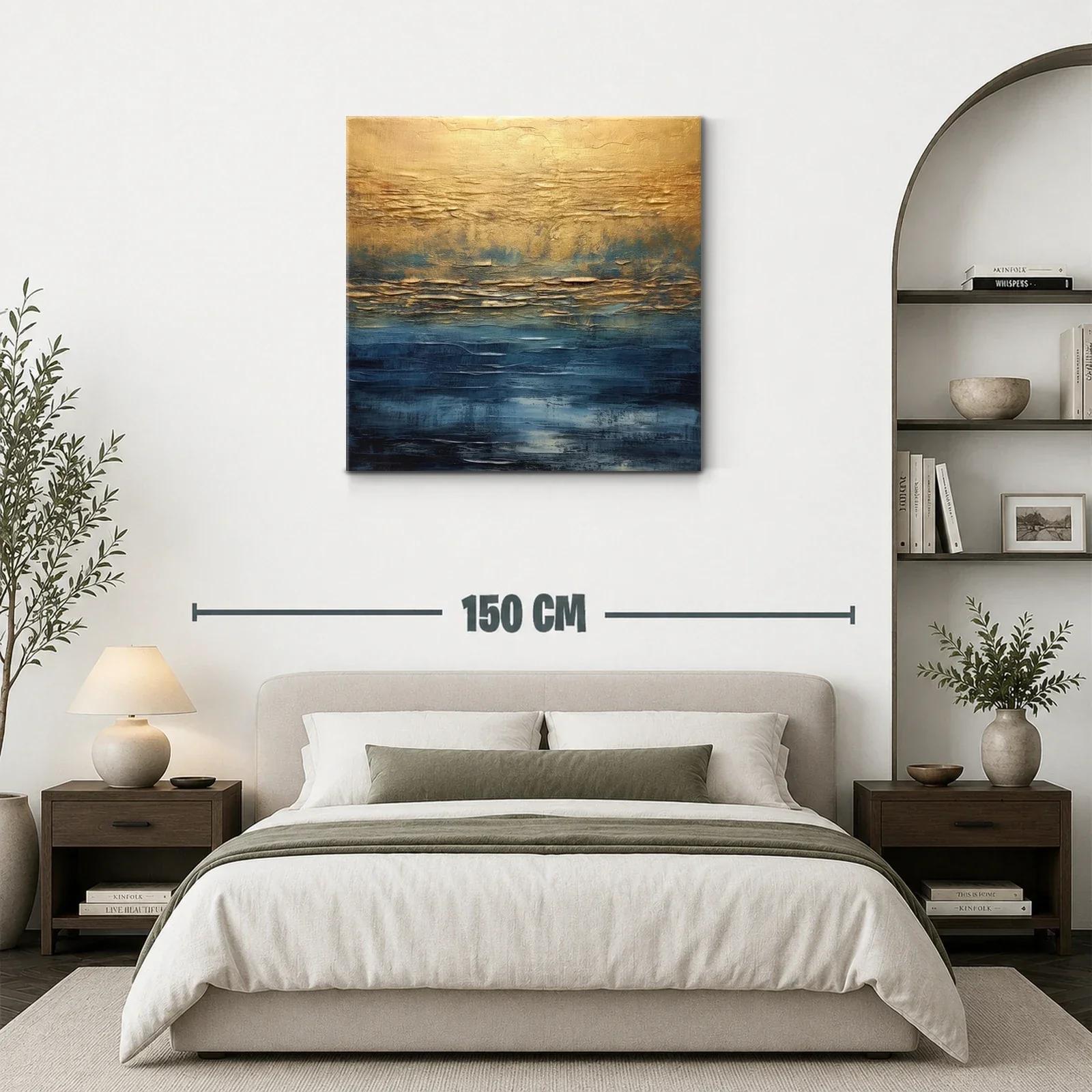 Cuadro abstracto con tonos dorados y azul profundo — miniatura 3