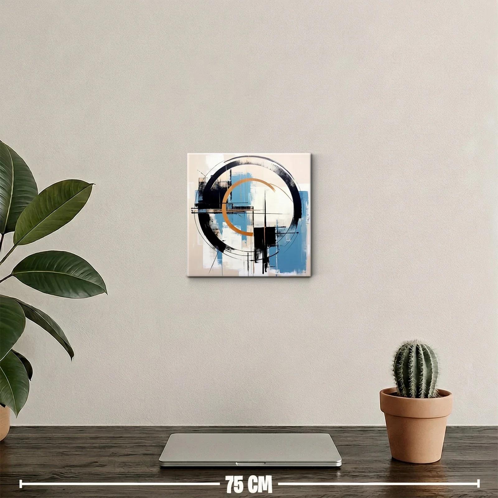 Composición abstracta con círculos y geometría en tonos cálidos y azules — miniatura 2