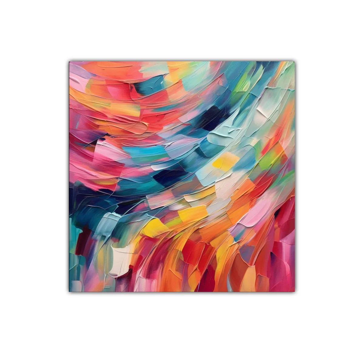 Cuadro abstracto multicolor con texturas vibrantes y movimiento