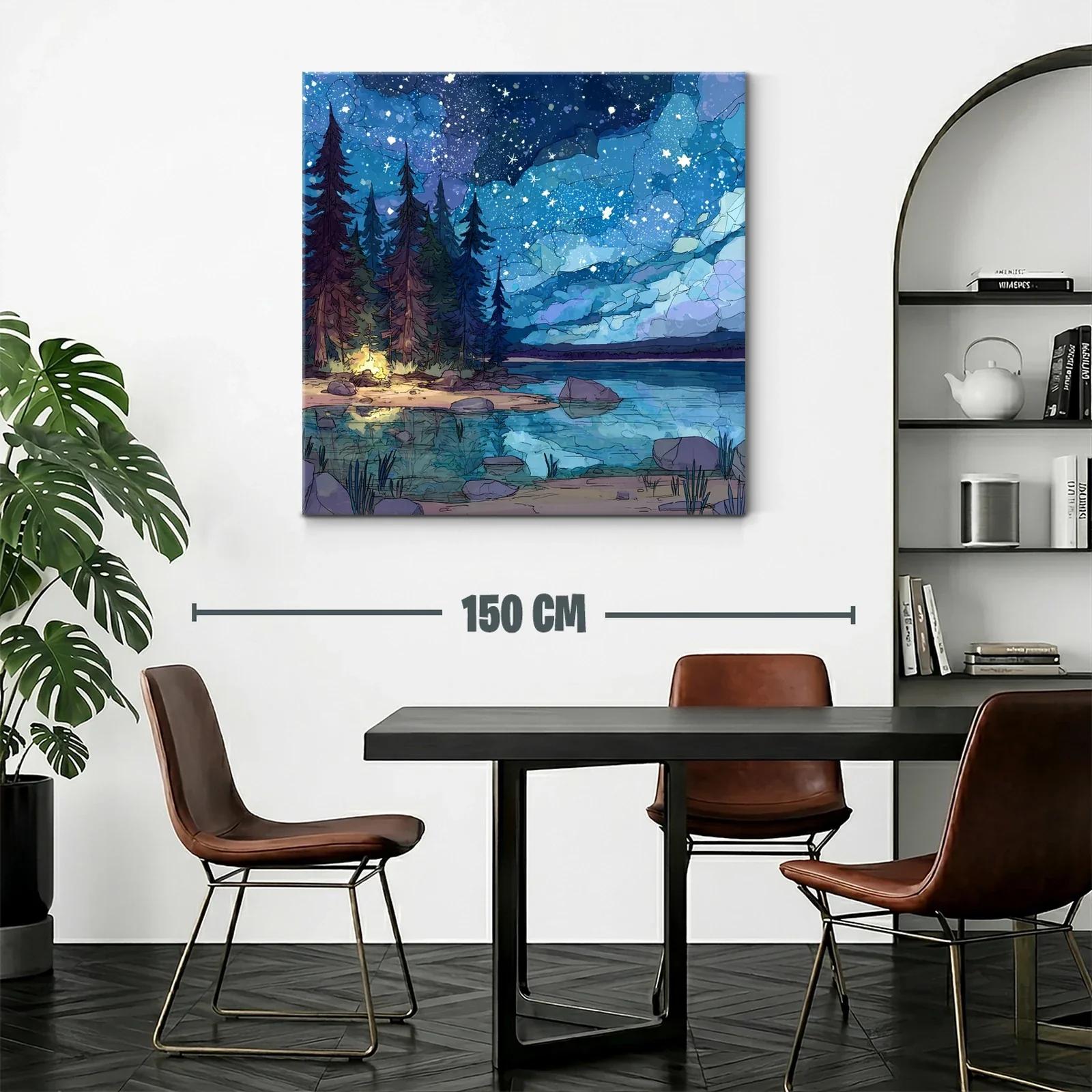 Paisaje nocturno estrellado con lago y bosque encantado — miniatura 2