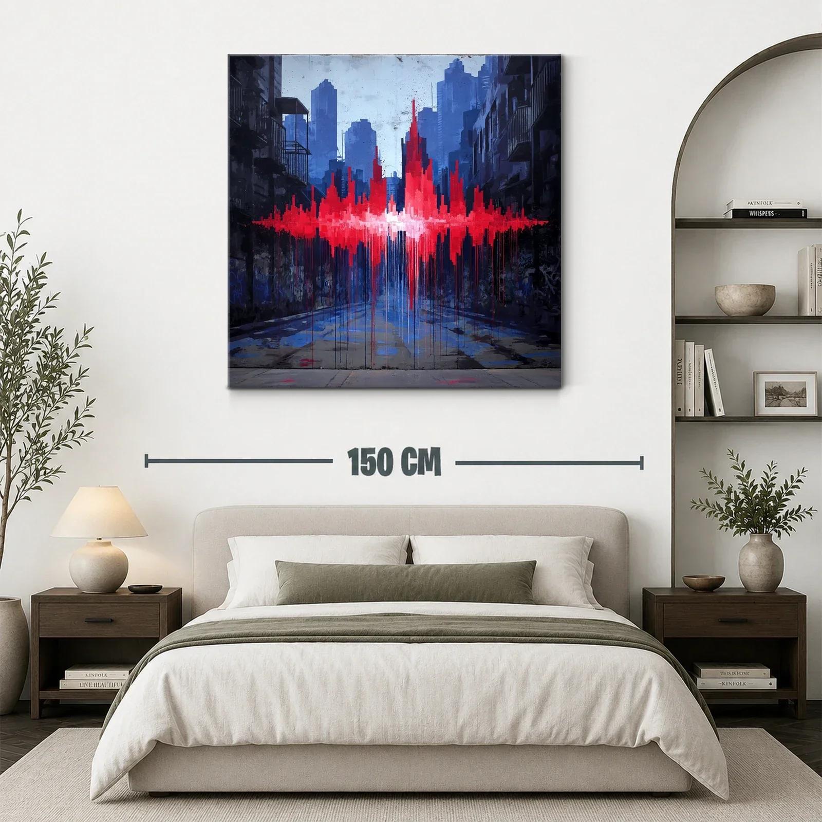 Impacto urbano con vibrante pulso rojo en paisaje gris — miniatura 3