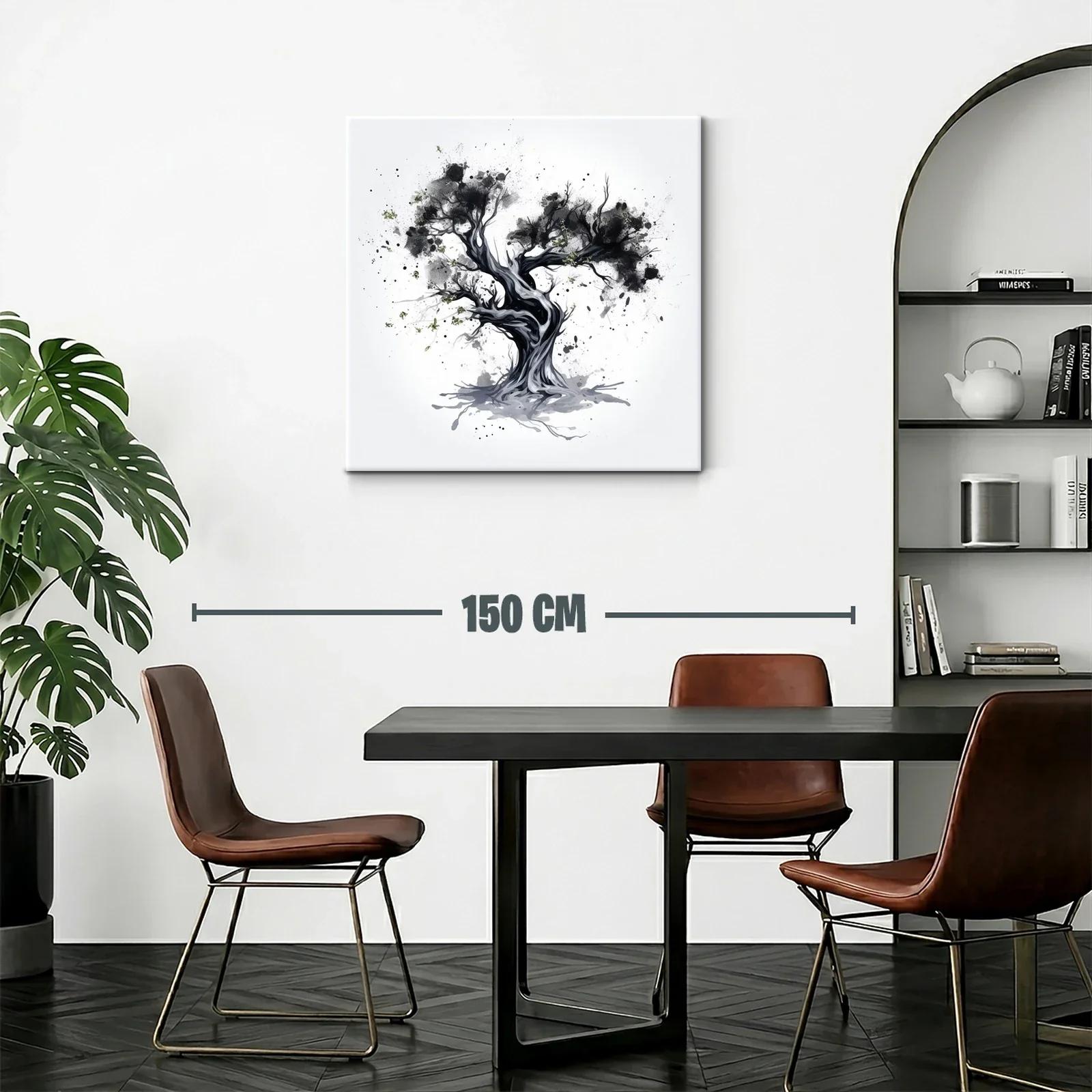 Árbol abstracto en tonos gris y negro con detalles verdes — miniatura 2
