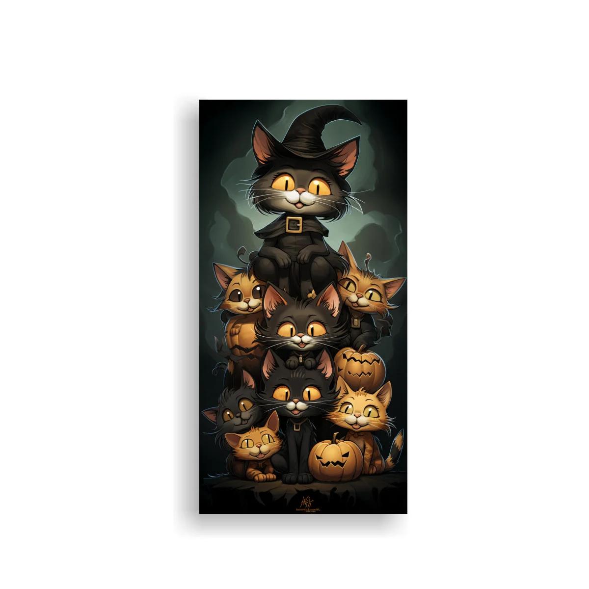 Cuadro gatos de Halloween con sombrero de bruja