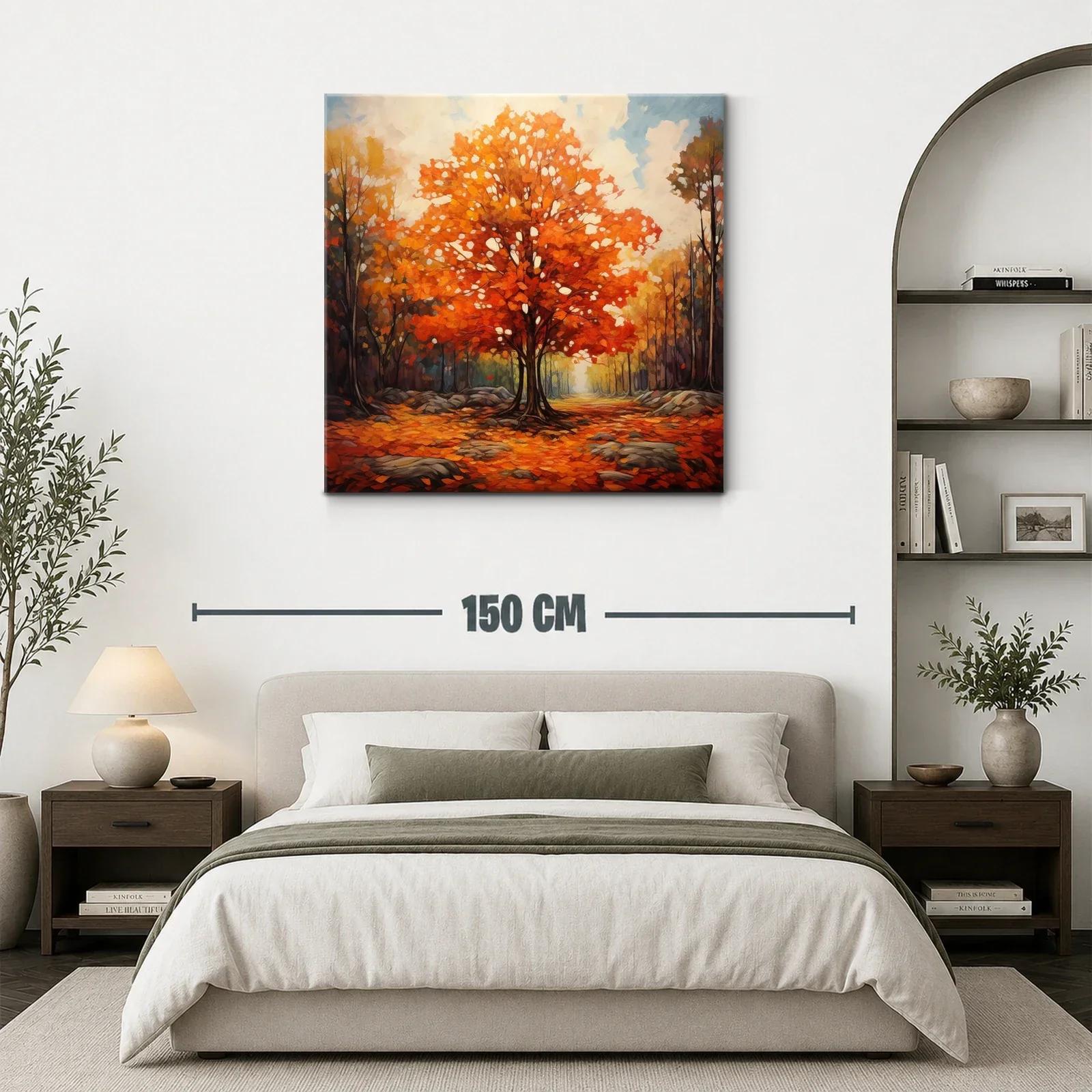 Bosque otoñal con árbol de follaje naranja vivo — miniatura 3