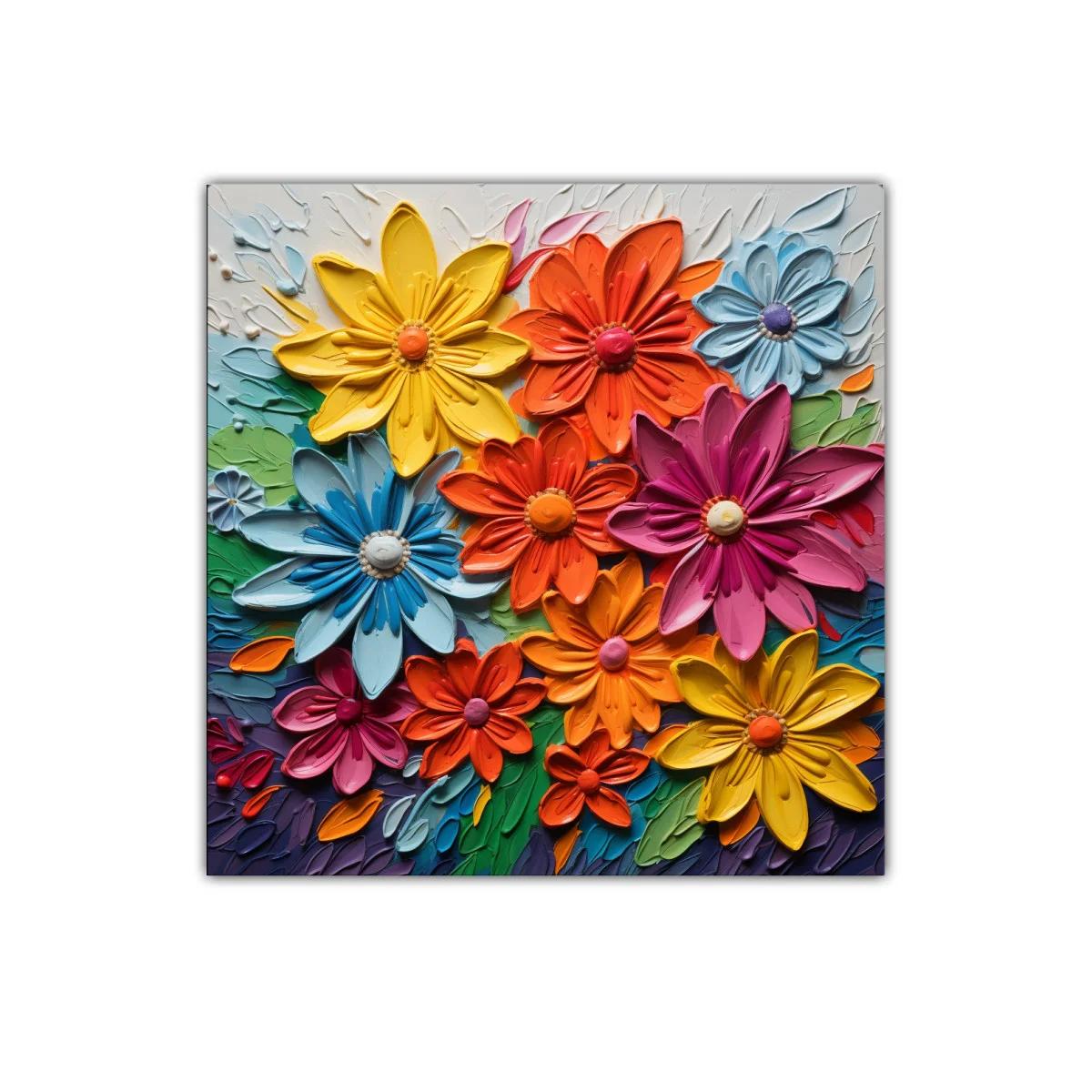 Cuadro floral en colores vivos y textura 3D