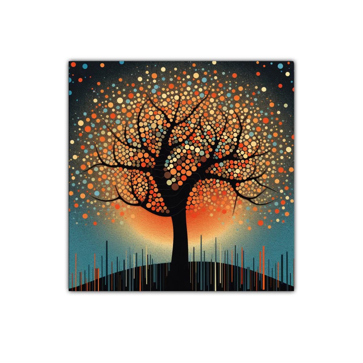 Árbol vibrante con motivos circulares en tonos cálidos
