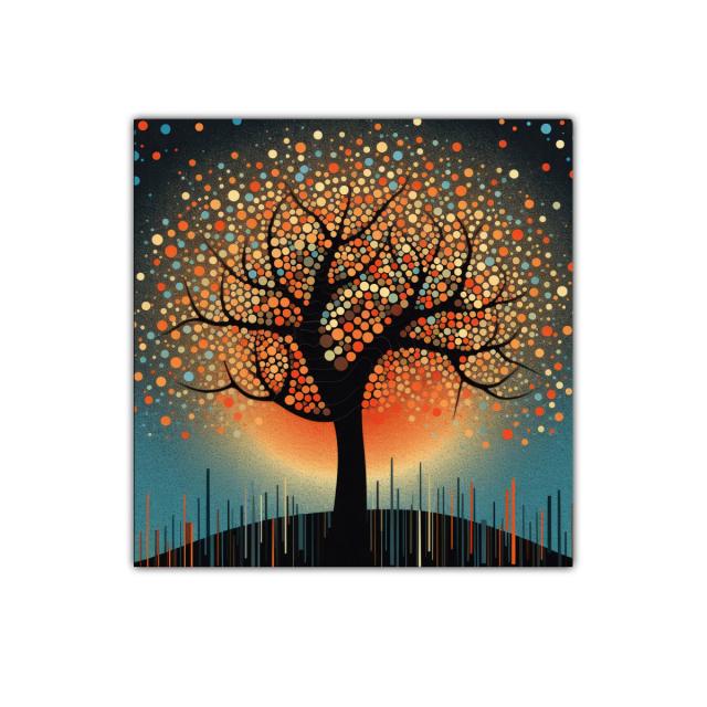 Árbol vibrante con motivos circulares en tonos cálidos
