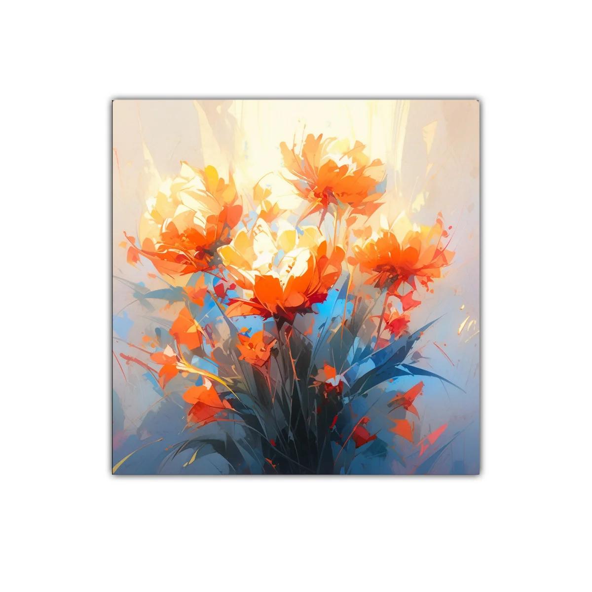Cuadro decorativo con vibrantes flores naranjas y azules — imagen principal