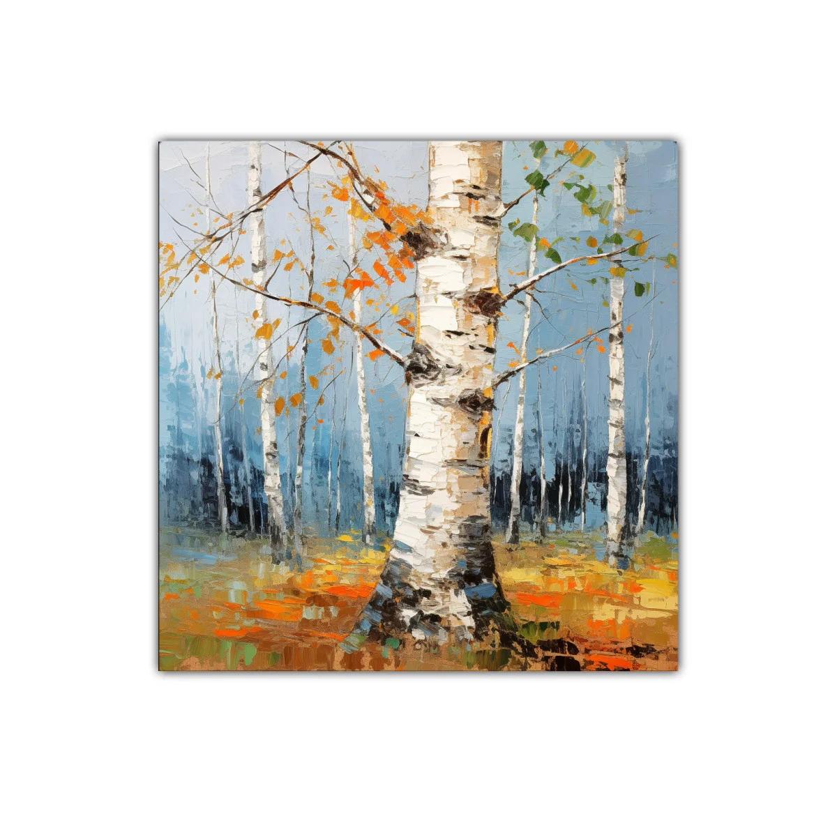 Bosque de abedules con tonos otoñales y cielo azul — imagen principal