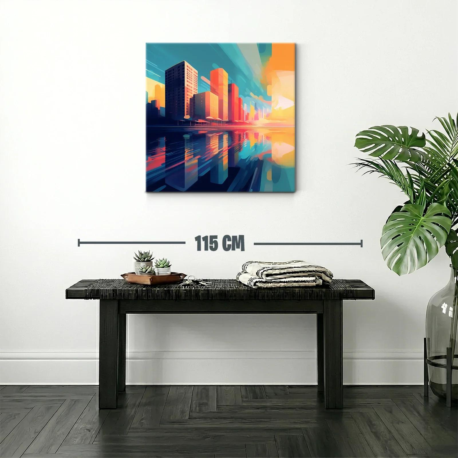 Atardecer vibrante sobre la ciudad reflejada en el agua — miniatura 2