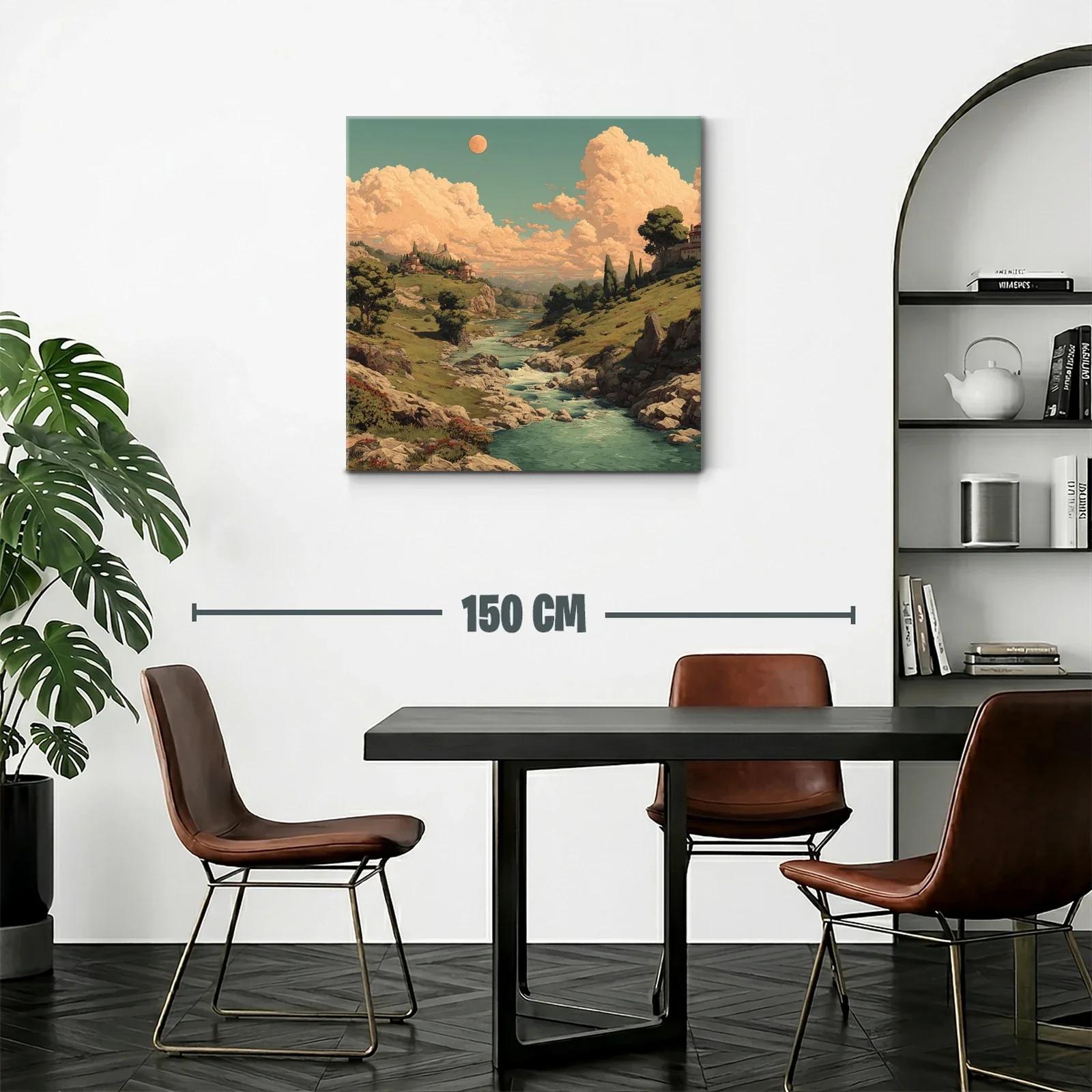 Paisaje campestre con río serpenteante al atardecer — miniatura 2
