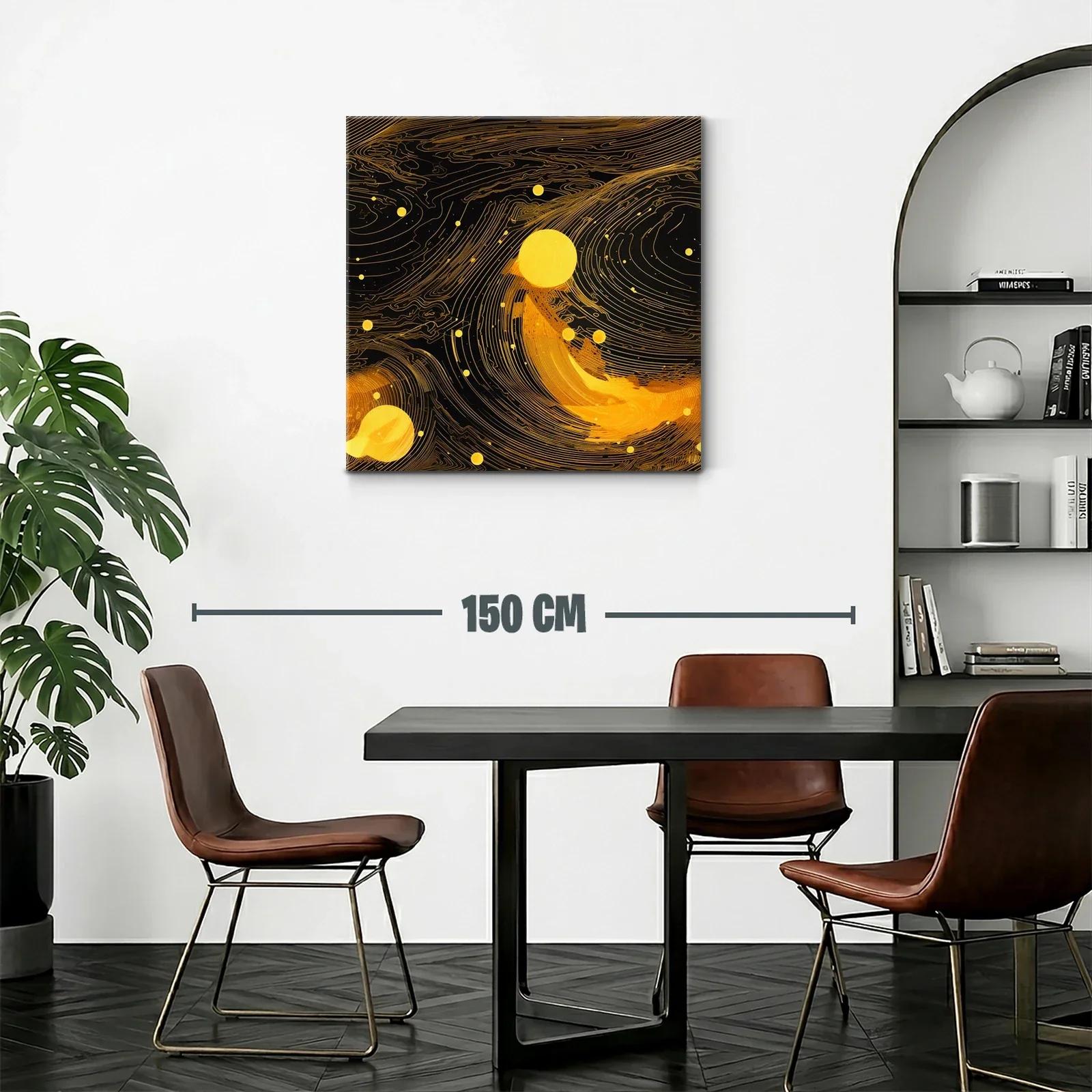 Cuadro abstracto en tonos dorados con flujo dinámico — miniatura 2