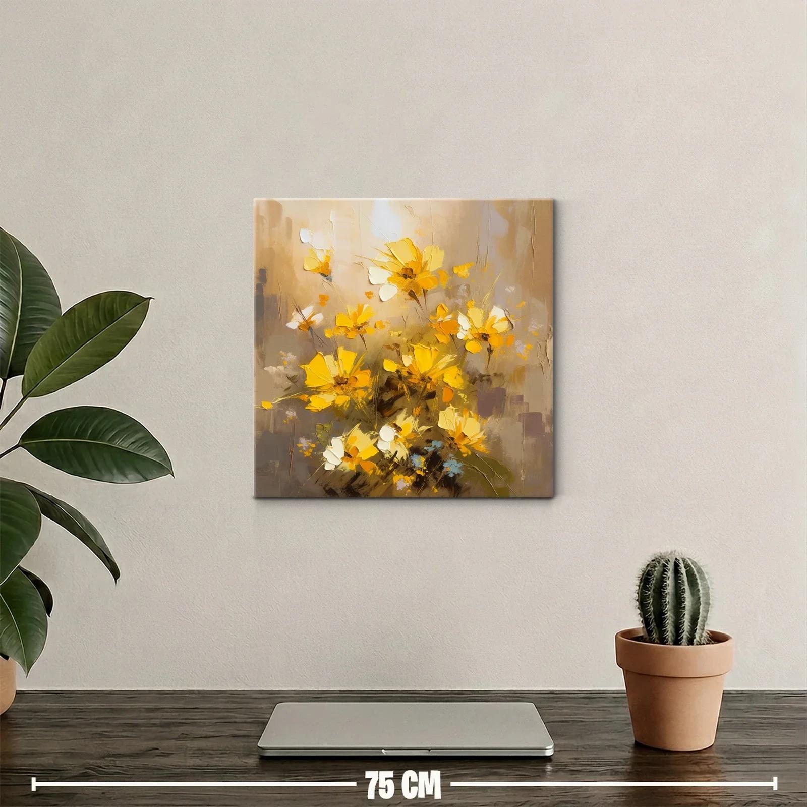 Cuadro con flores amarillas en tonos cálidos y terrosos — miniatura 2