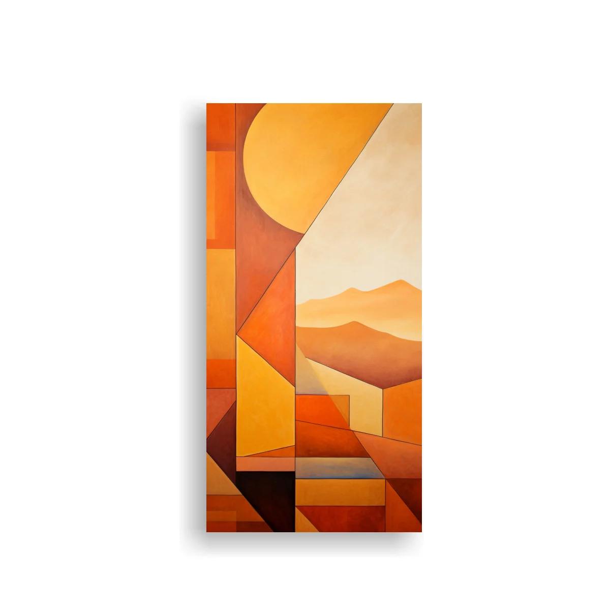 Cuadro paisaje desértico geométrico con sol dorado — imagen principal