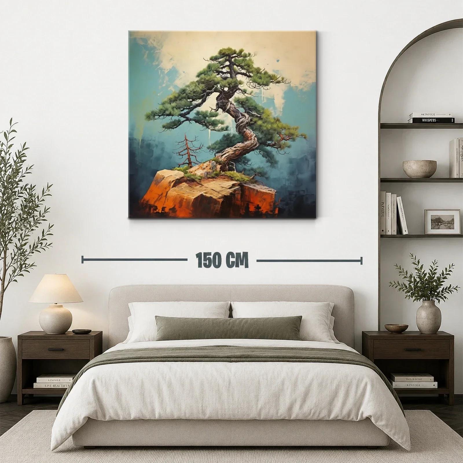 Árbol Bonsái en Roca con Fondo Azul y Beige — miniatura 3