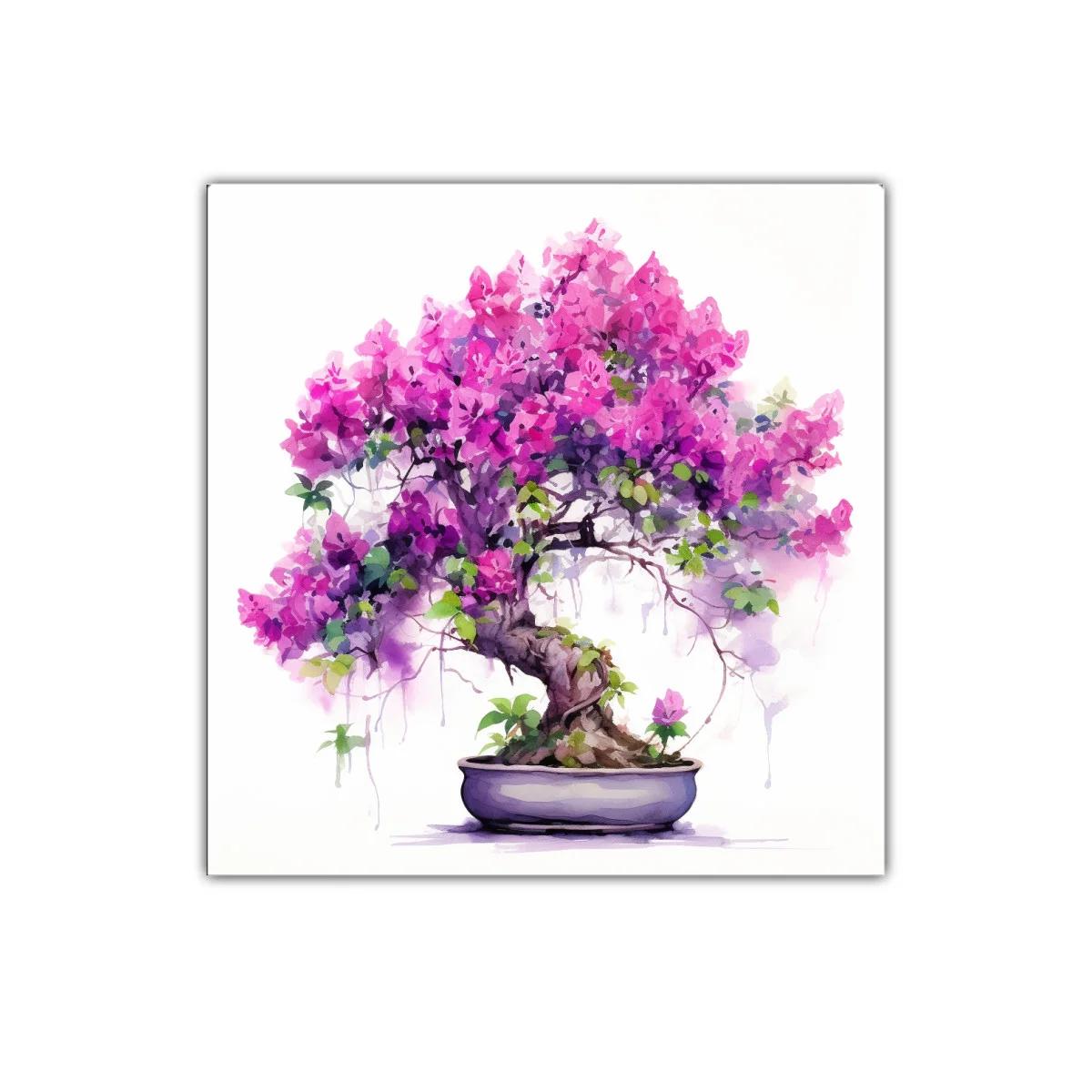 Cuadro con Bonsái en tonos rosas y morados vibrantes — miniatura 1